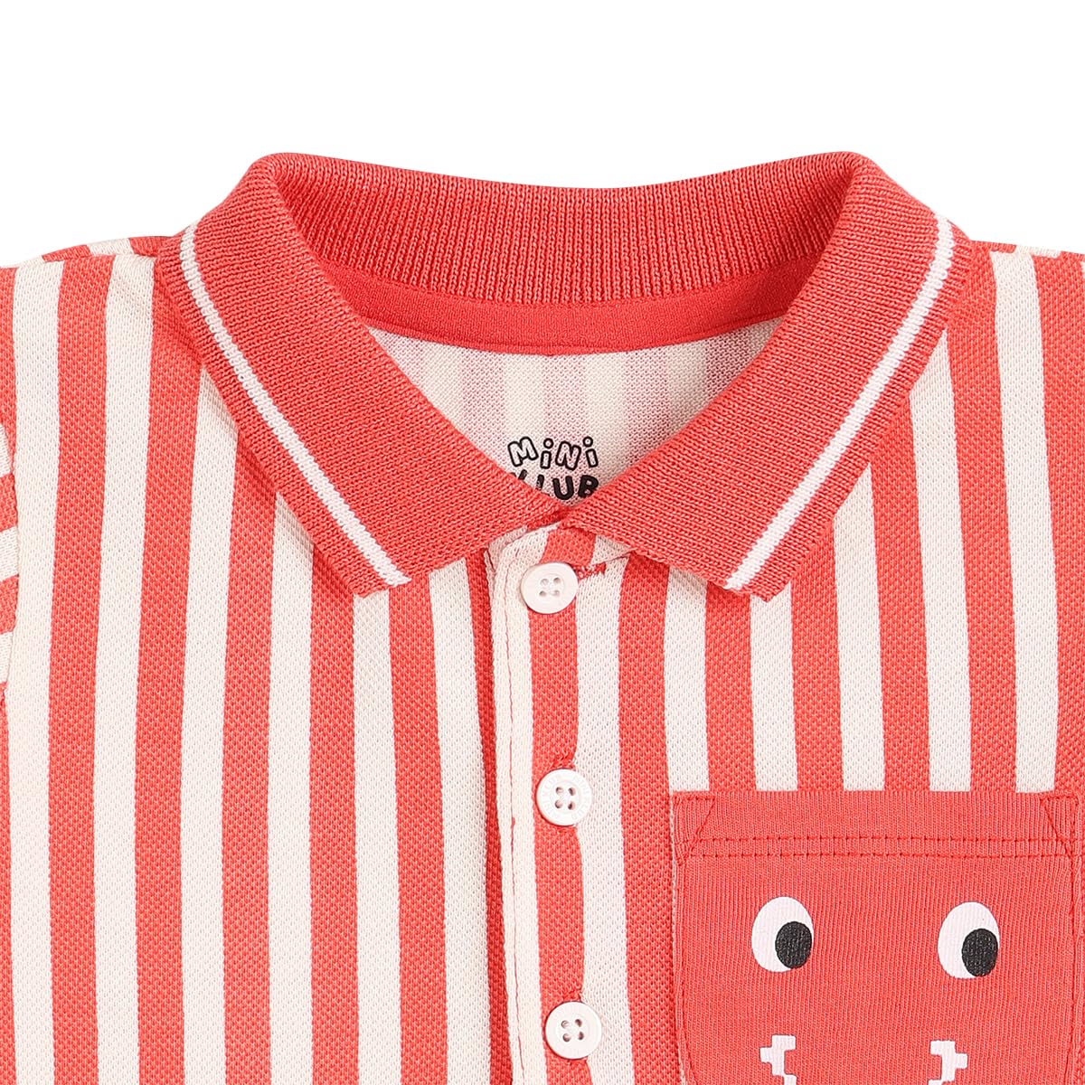 Mini Klub Cotton Half Sleeves Striped Polo - (6-9M) White/Red - Image 4 thumbnail
