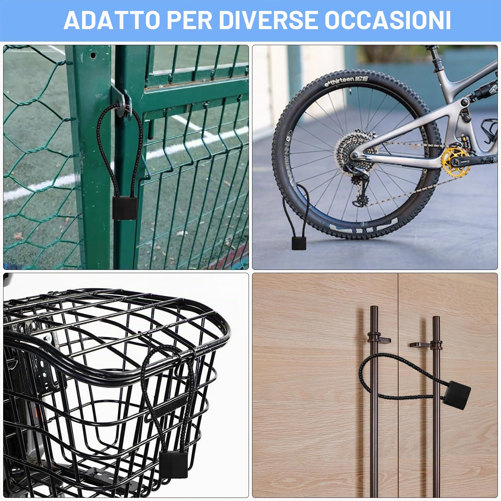2 Lucchetti con Chiav, Lucchetto 28 CM con Fune Metallica nero a Chiavi Uguali, Lock bici, Lucchetto Armadietto, Lock Bicicletta, per Valigia, Casco, Armadio