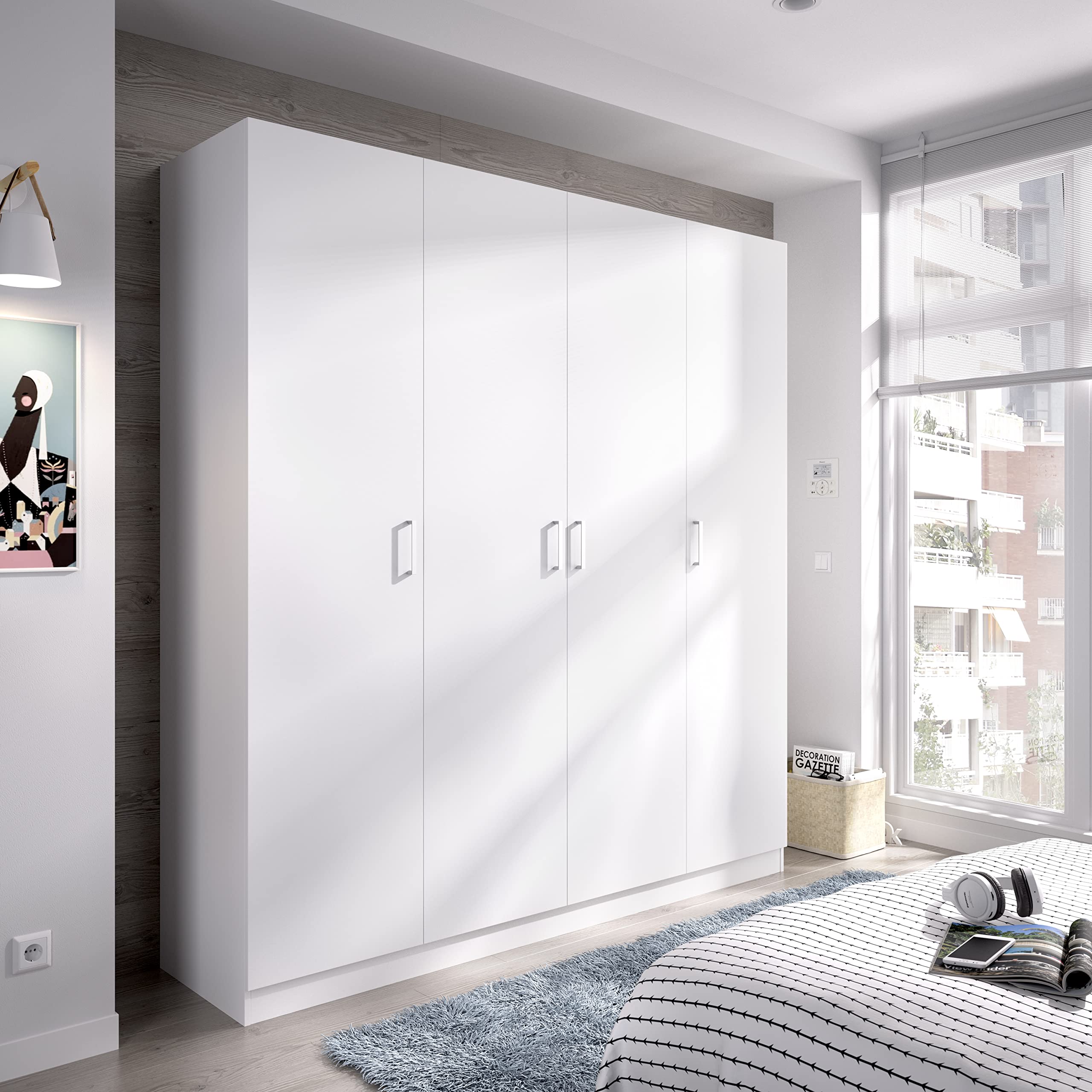 DEKIT - Armario de 4 puertas color Blanco 215x200x52 cm - Modelo MAXI