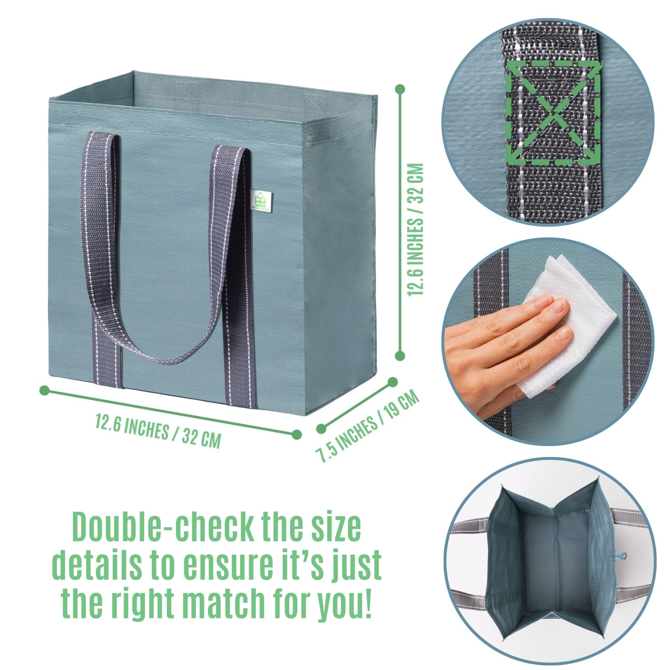 VENO 4 Pack Reusable Grocery Bags and Shopping Bags with Handles and Hard Bottom, Compact Convenience Size. Foldable, Durable - Image 2