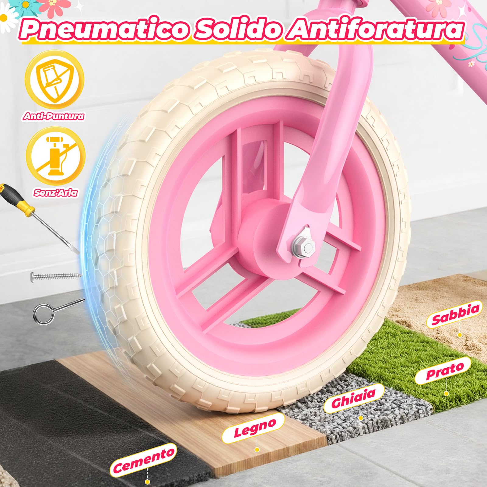 HappyGoLucky Bici Senza Pedali 2-5 Anni, Bicicletta Bambina – Ruote Luminose/Altezza Regolabile/Cestino Intrecciato, Giochi Regalo Giocattoli Gioco Bambina 2-5 Anni