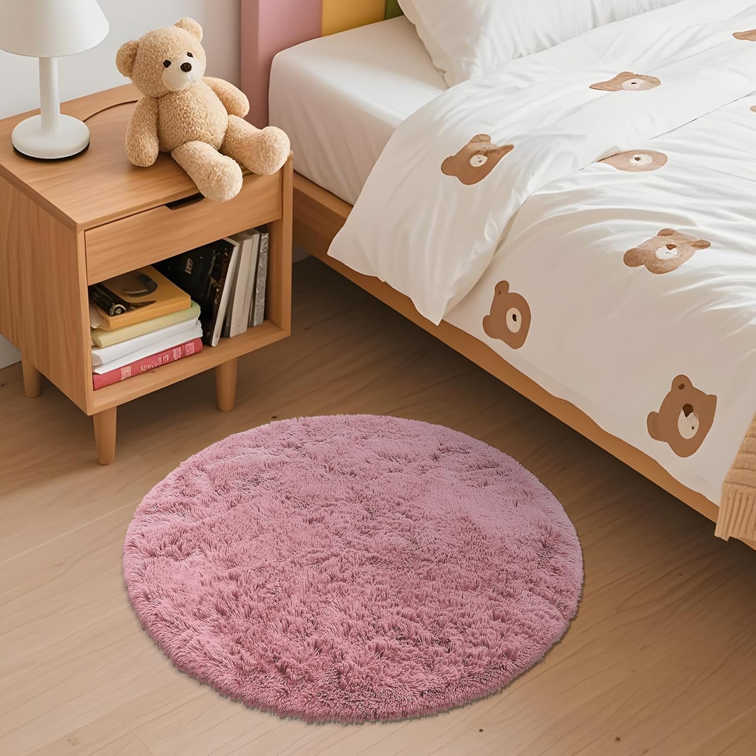 OLANLY Pale Pink Round Rugs for Bedroom - Machine Washable, 2 ft Circle Area Rugs for Living Room, Soft and Fluffy Shaggy Carpet for Teen Girls and Boys, Nursery Rooms, Dorms, Home Decor Aesthetic thumbnail