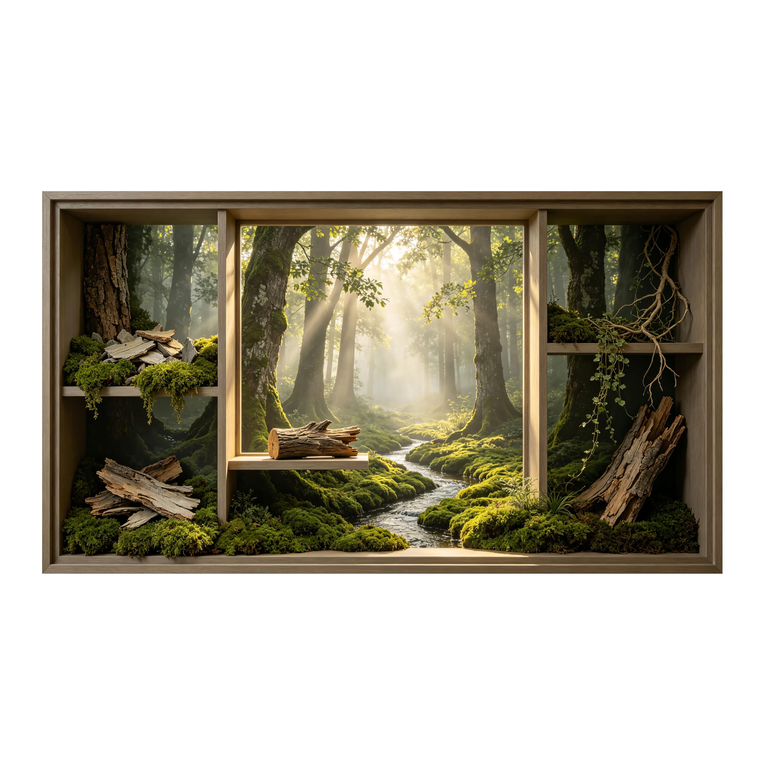 Yzpallescene Art260711125 3D Framed Wall Art Woodland Stream Sunbeam Window View Large Size Selfadhesive Removable Wall Decor Prints Artwork For Living Room Bedroom Office