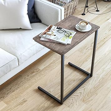 YEARCOLOR Side Table, Night Table, Width 21.7 x Depth 13.8 x Height 25.6 inches 55 x 35 x 65 cm, Bed Side, Mini, Coffee, U-Shaped Design, Multi-functional, Wood Grain, Simple, Small, Antique Brown