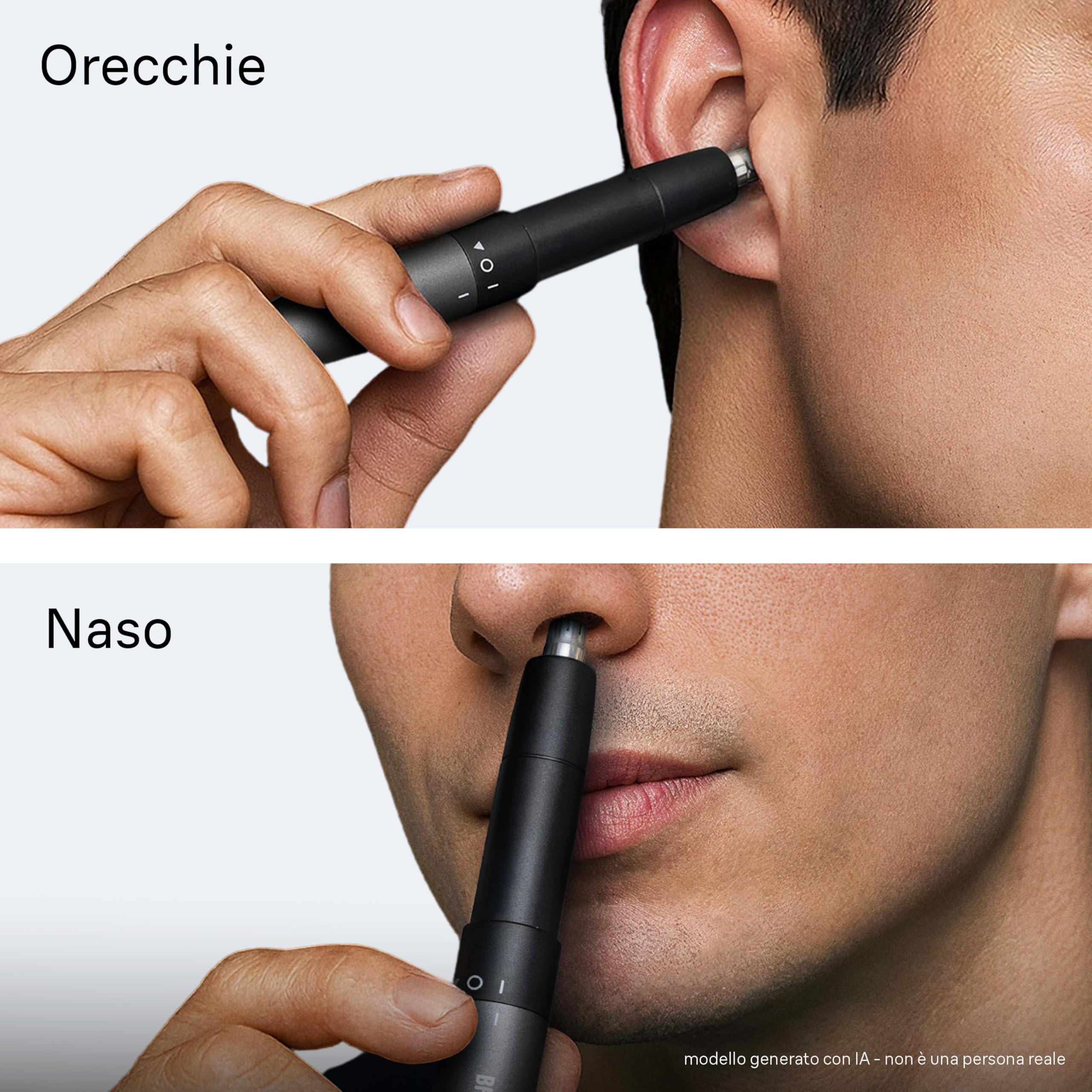 Braun EN21 Rifinitore per Naso e Orecchie, Grigio, a Batteria | Tascabile, Doppia Lama, Tecnologia SkinGentle, Lama Lavabile, Compatto e Pratico in Viaggio, Batteria AAA Inclusa