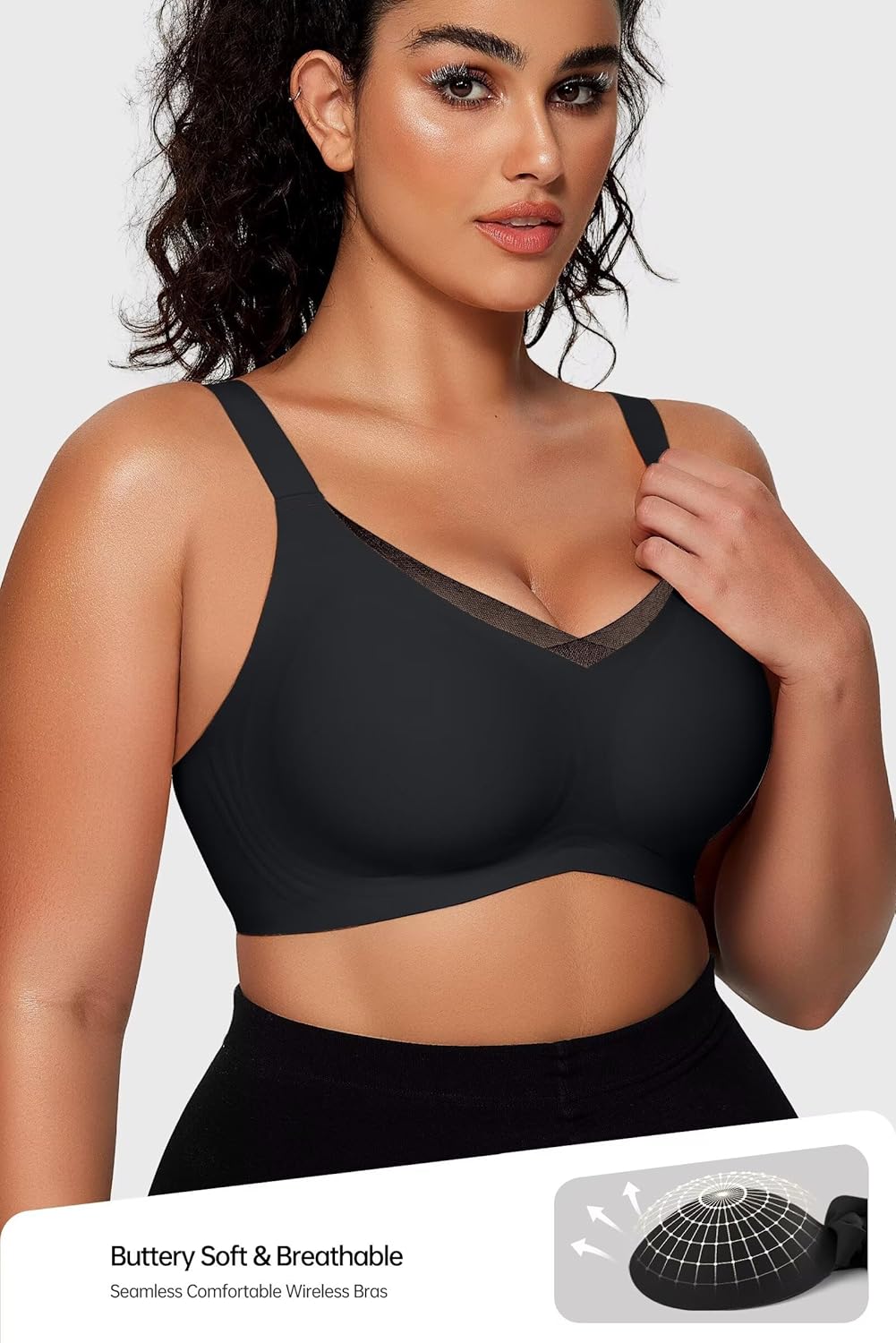 Vertvie Women's Wireless Bra Crossover Mesh Supportive Bras Full Coverage Seamless Smoothing Comfortable T-Shirt Bra(Black,XX-Large) - Image 4