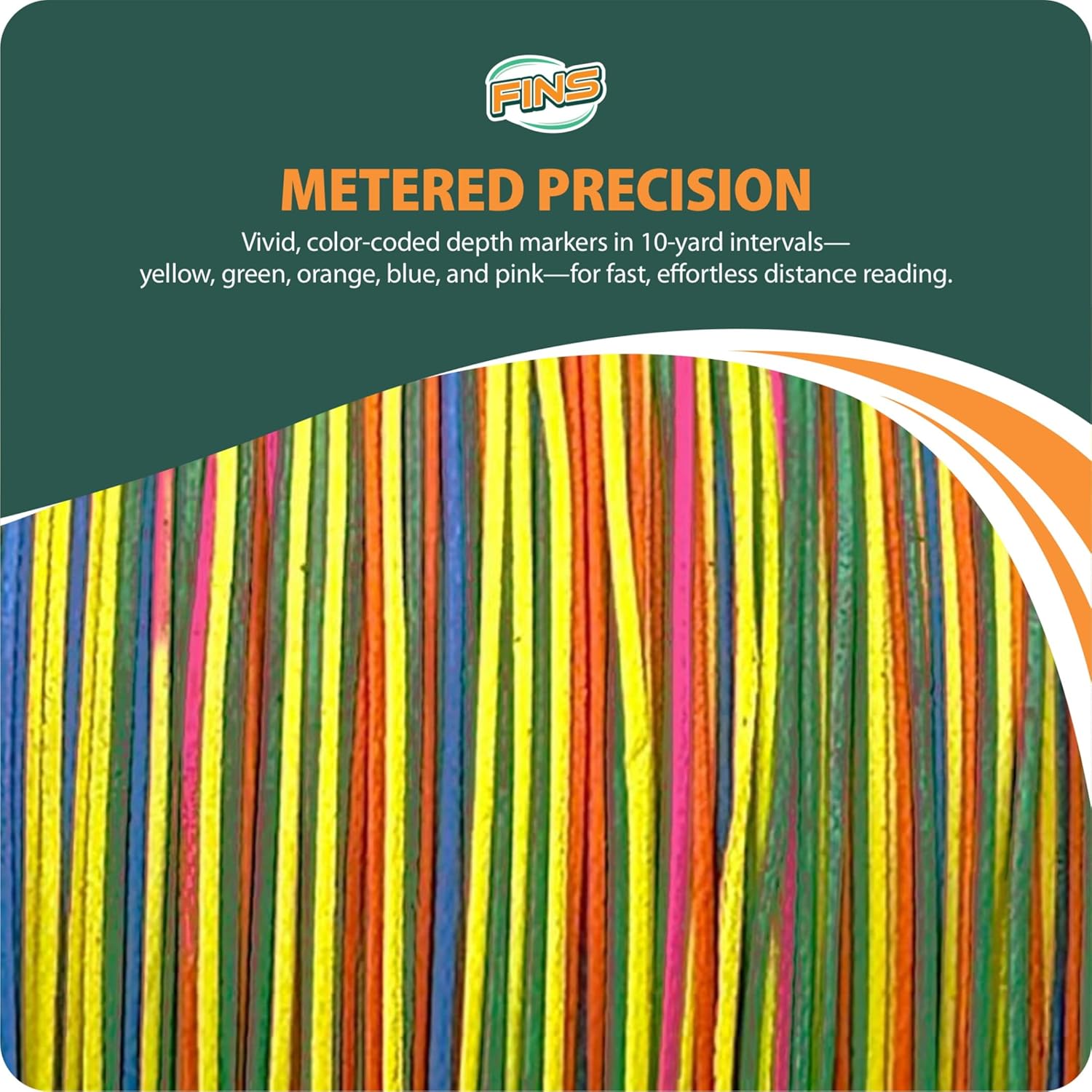 FINS Lead Core Trolling Fishing Line, Braided Sinking Line with Color Metered Depth Segments, Precision Trolling for Salmon, Trout, Walleye & Striped Bass, Abrasion Resistant