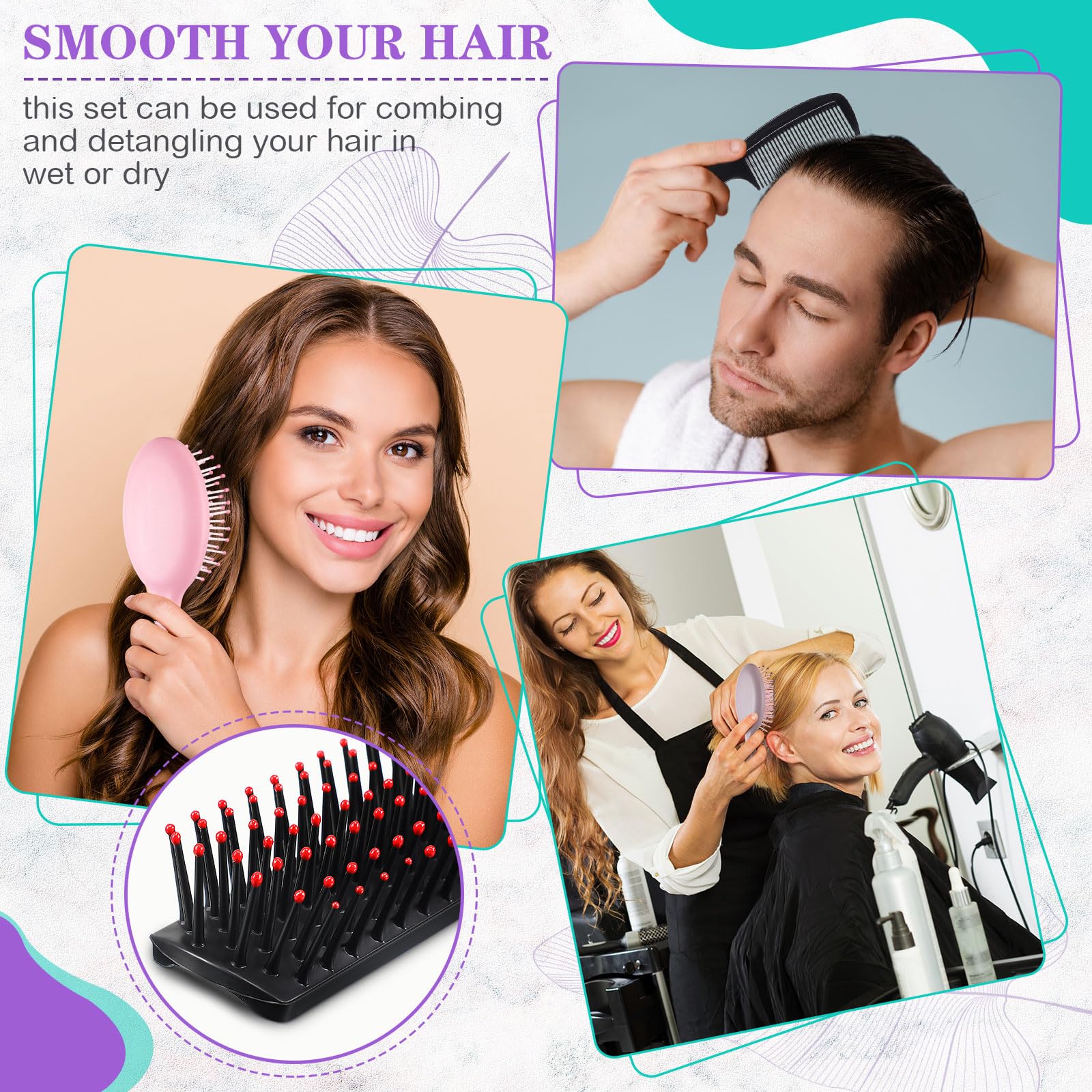 FillTouch Juego de 48 mini cepillos y peines para el cabello a granel para personas sin hogar envueltas individualmente, pelo rizado grueso, largo, alisador, cepillo desenredante para mujeres,