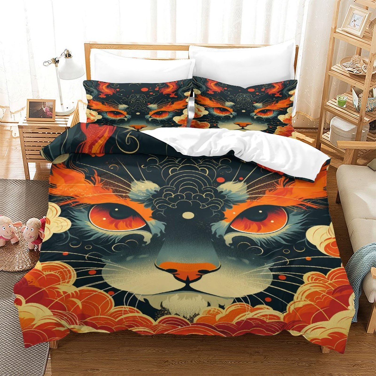 Housse de couette 3D Halloween lit King 220x240 avec fermeture éclair et taie d'oreiller