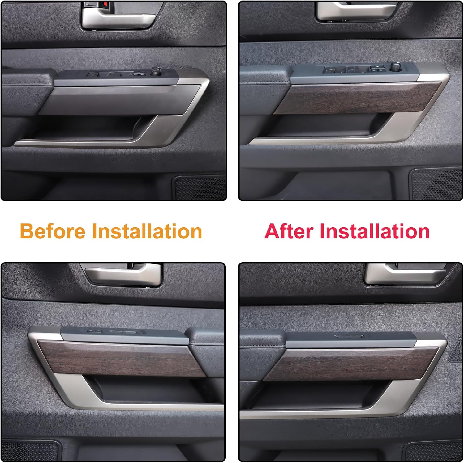 Aunginsy Car Inner Door Panel Strip Trim Cover Compatible with Toyota Tundra 2022+/Sequoia 2023+ Front Rear Door Handle Panel Decorative Cover Protector Accessories(Without Memory Seat Switch Hole)