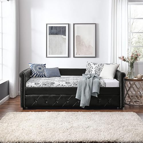 Miniatura 5 de DayBeds - Sofá cama de tamaño individual con nido tapizado con sofá nido sofá cama enrollable sala de estar cama de invitados marco de cama de dos