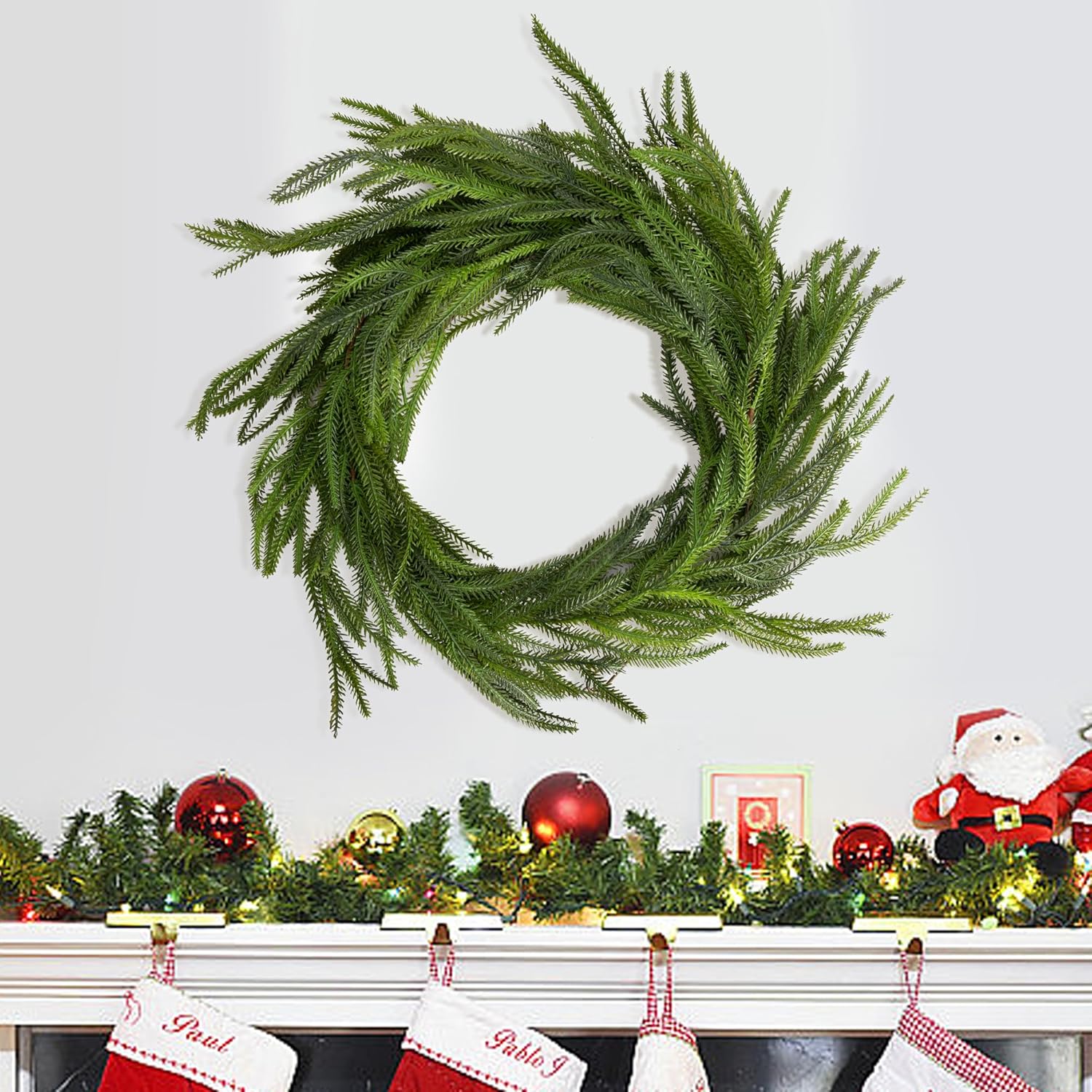 6 Ft Christmas Norfolk Pine Garland, Dense Norfolk Pine Realistic Touch Garland, Artificial Pine Greenery Garlands for Christmas Holiday Mantle Fireplace Table Home Decor - Image 4