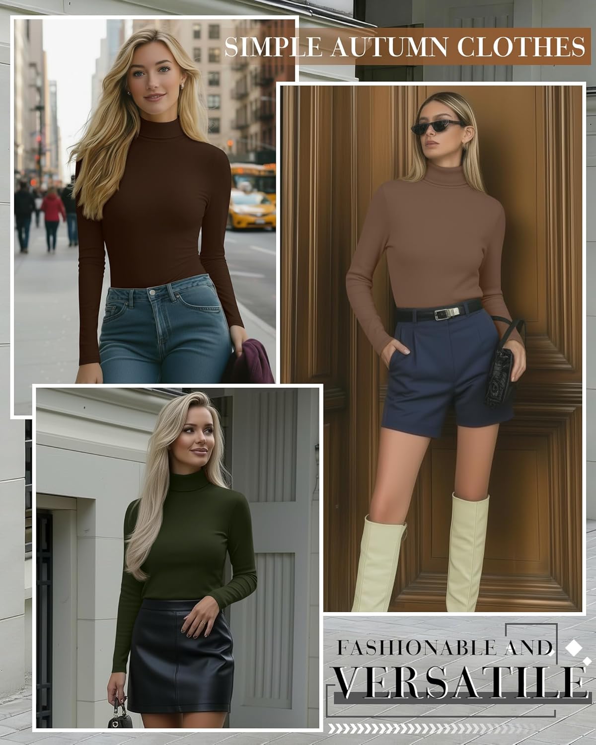 Huukeay 4 Packs Women's Turtleneck Tops Long Sleeve Shirts Mock Turtleneck Basic Tees Lightweight Slim Fit Casual Undershirt - Image 4