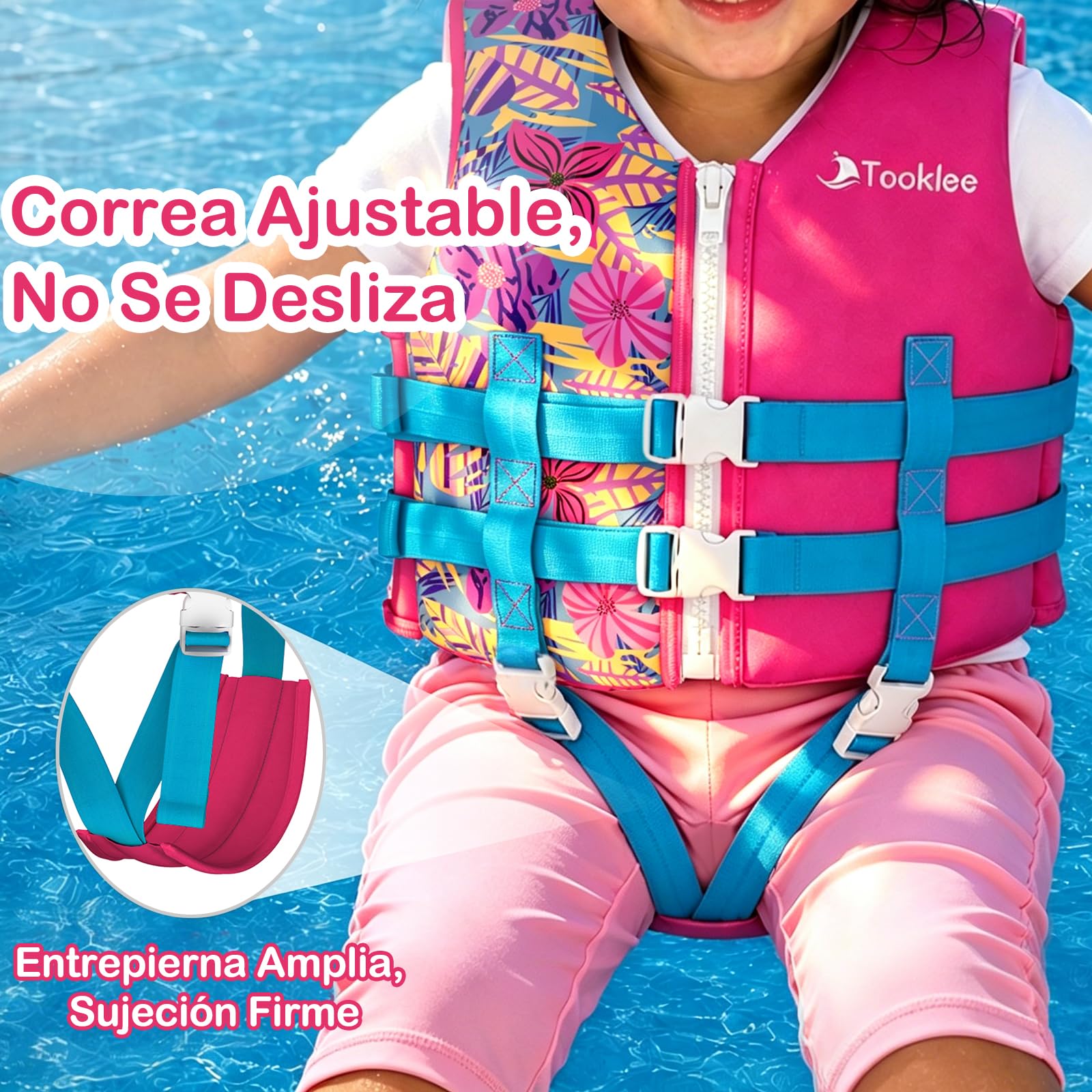 Chaleco de Natación para Niños, Chaleco de Piscina con Tirantes Dobles Ajustables, Neopreno Premium Suave, Probado por TÜV y Seguro, Correa De Entrepierna Más Ancha, Ligero y Cómodo