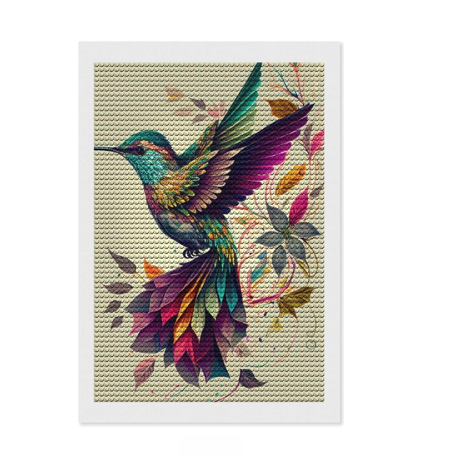 Junmoney Hummingbird Color Bird Diamond Style Art Kit 8"x12", Bedroom Decor, Festive Craft Gift, Farmhouse Decor, Holiday Gift Idea