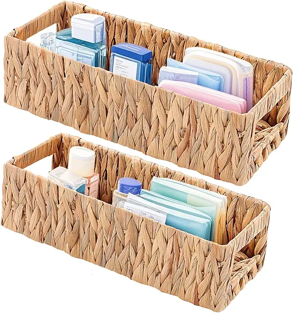 Cesta Mimbre 2 Piezas con Tapas - Cajas Almacenaje Apilables para Hogar y Oficina