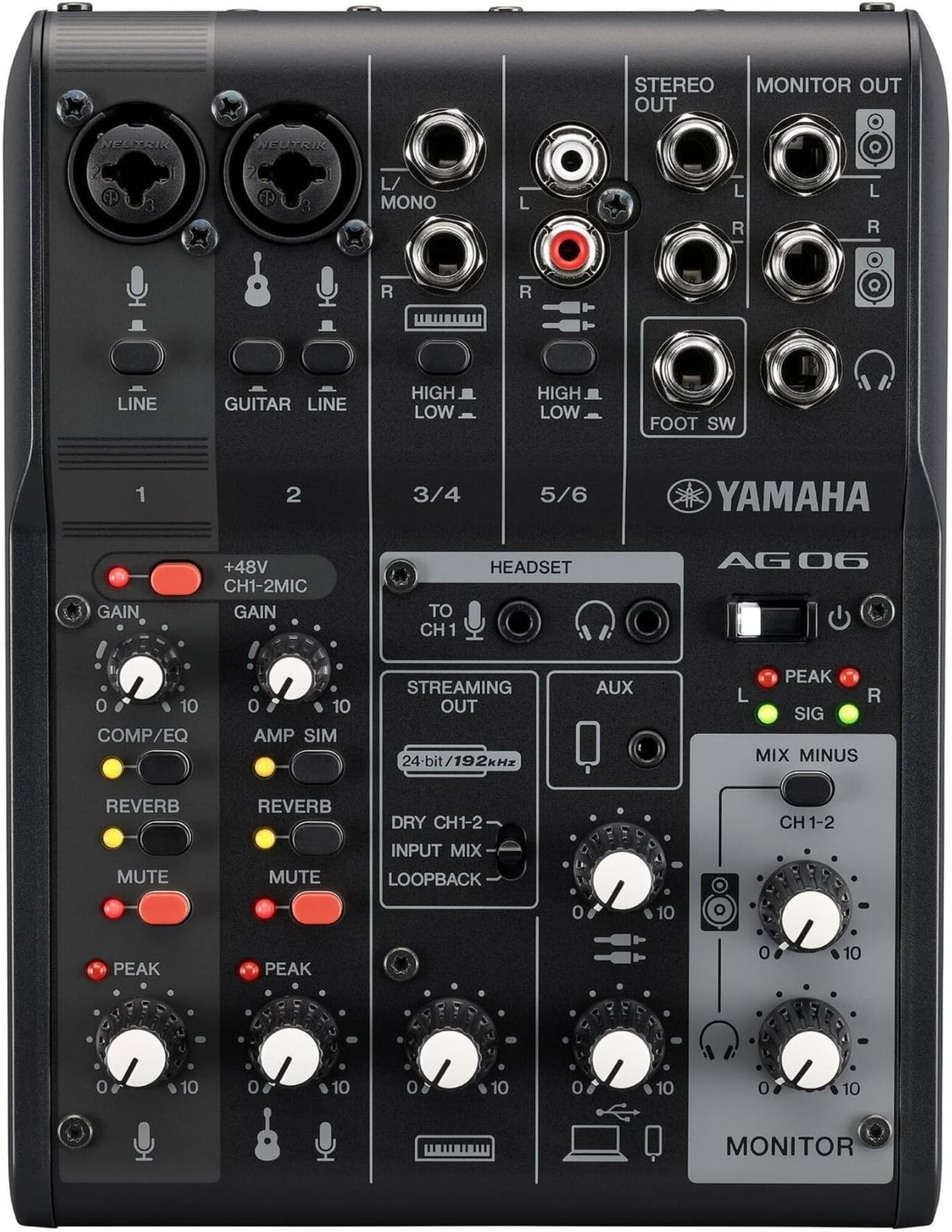 AG06MK2 Black 6-Channel Live Streaming Loopback Mixer/USB Interface with Steinberg Software Suite