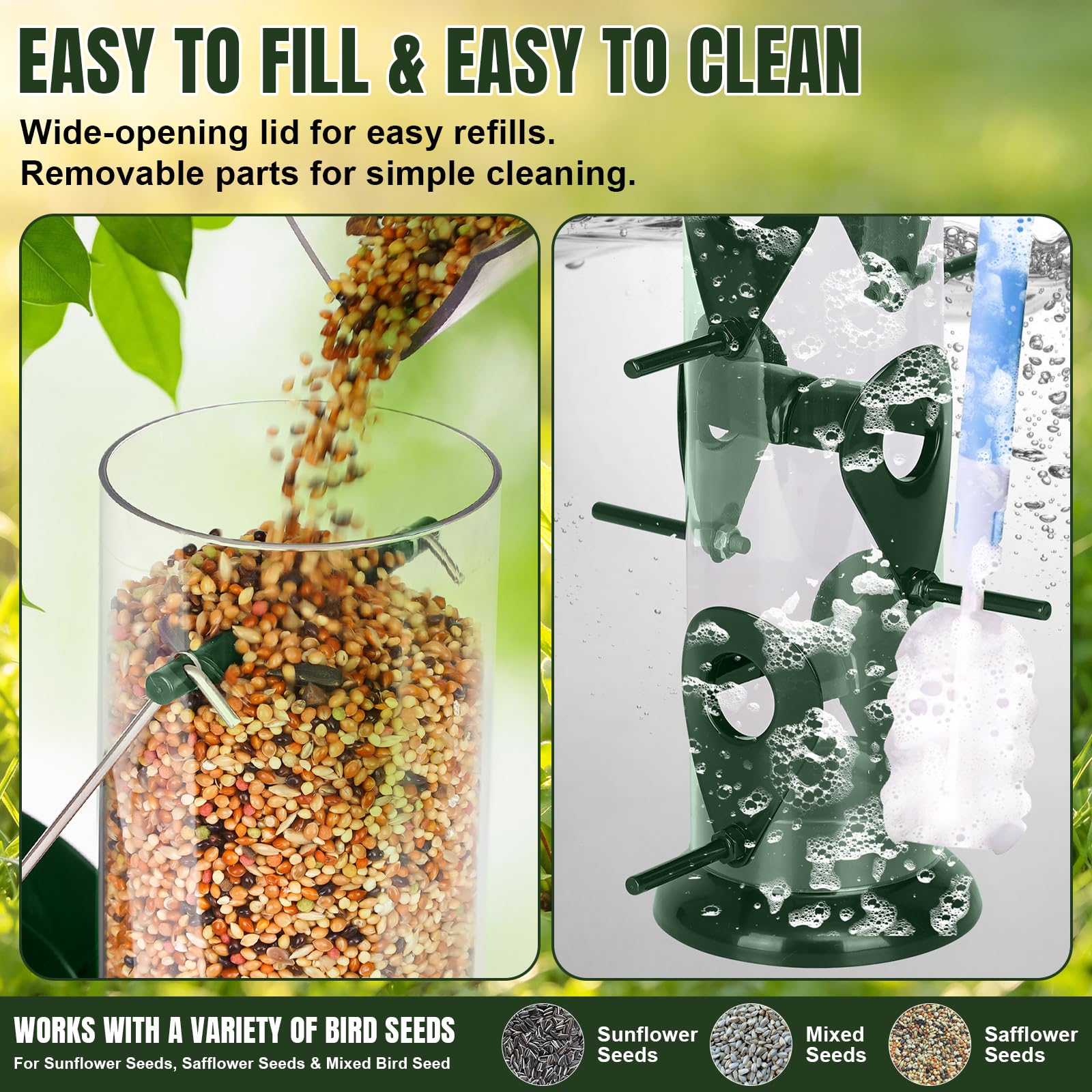Feed Garden Comederos de pájaros de Tubo de Metal para Colgar al Aire Libre, comedero de pájaros de 6 Puertos para Exteriores, comederos de pinzón para Exteriores, comederos de pájaros a Prueba de