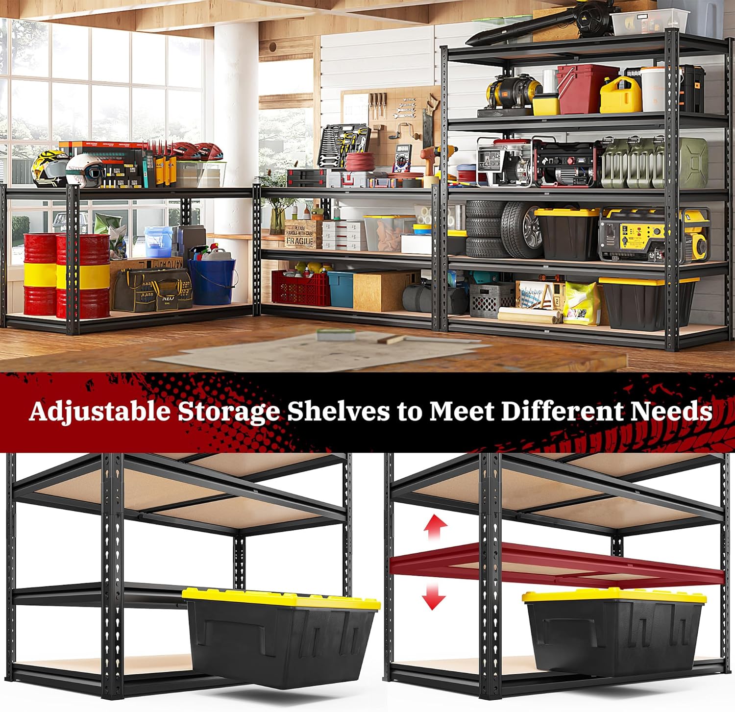 REIBII Garage Shelving 72''H Storage Shelves,Metal Shelving 5 Tier Shelves Adjustable Pantry Shelf for Closet Pantry Basement Kitchen Warehouse 72" H x 40" W x 20" D,2500LBS