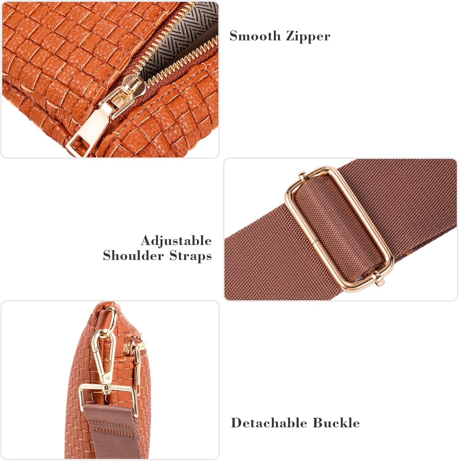 Woven Crossbody Bag for Women, Checkered PU Bum Bag Sling Purse with Adjustable Strap for Travel, Festivals