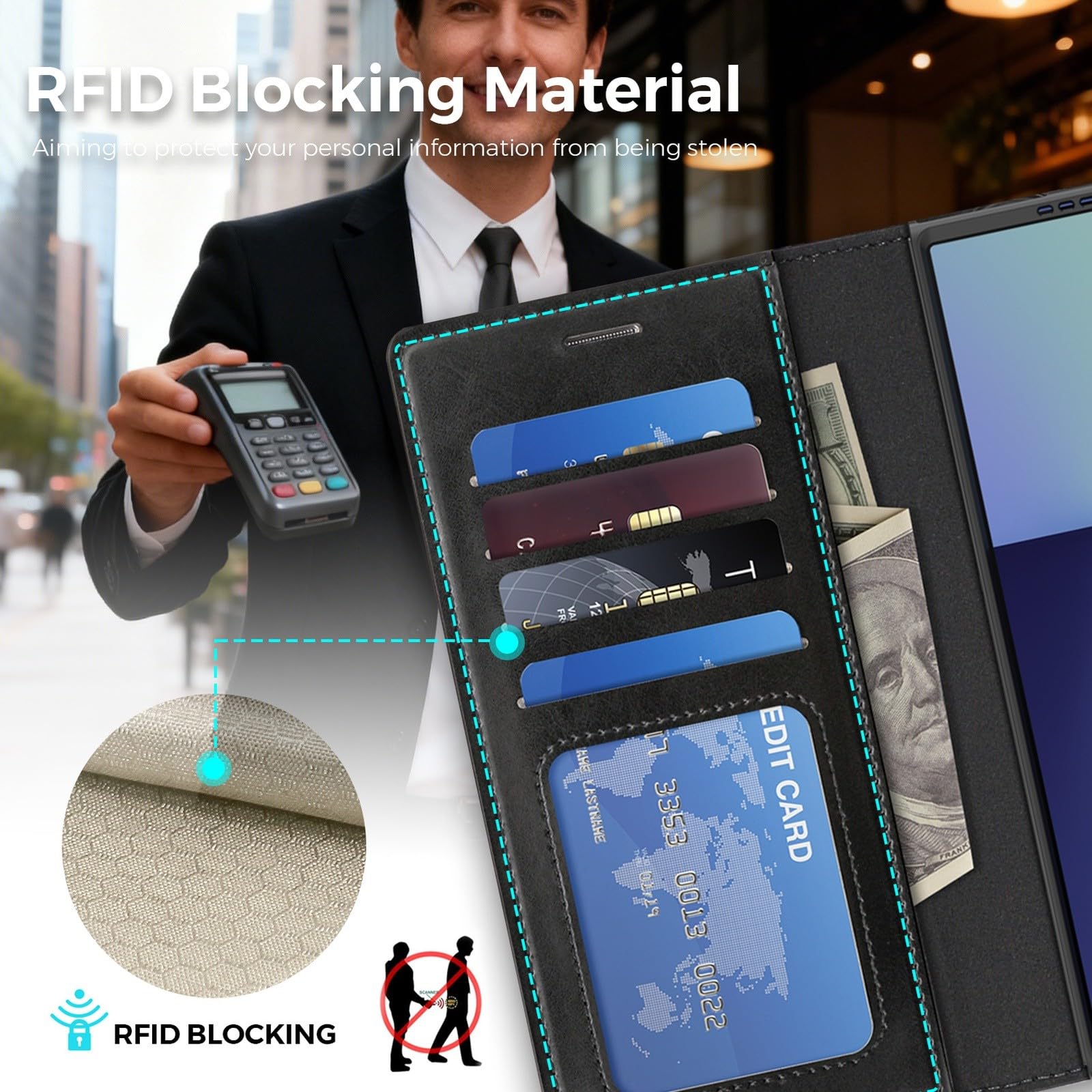 Custodia generica compatibile con Samsung Galaxy Z Fold 5 (colore: caffè) custodia magnetica a portafoglio in pelle rimovibile