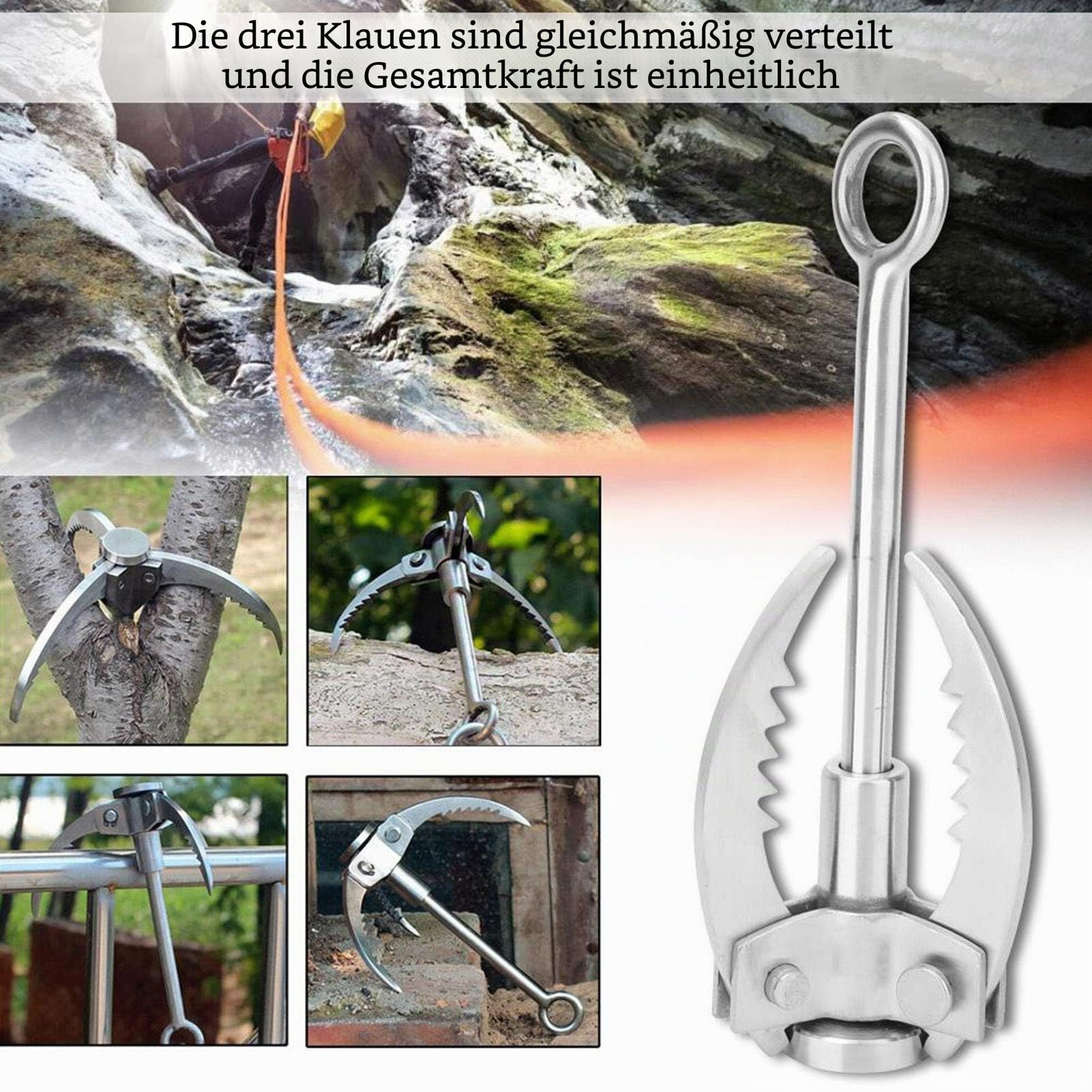 Topyond Edelstahl Kletterklaue, Zusammenklappbar, 3 Klauen Greifhaken | Kletterklaue Klapphaken, Edelstahl Outdoor Grappling Hook Für Outdoor Camping Wandern Baumklettern