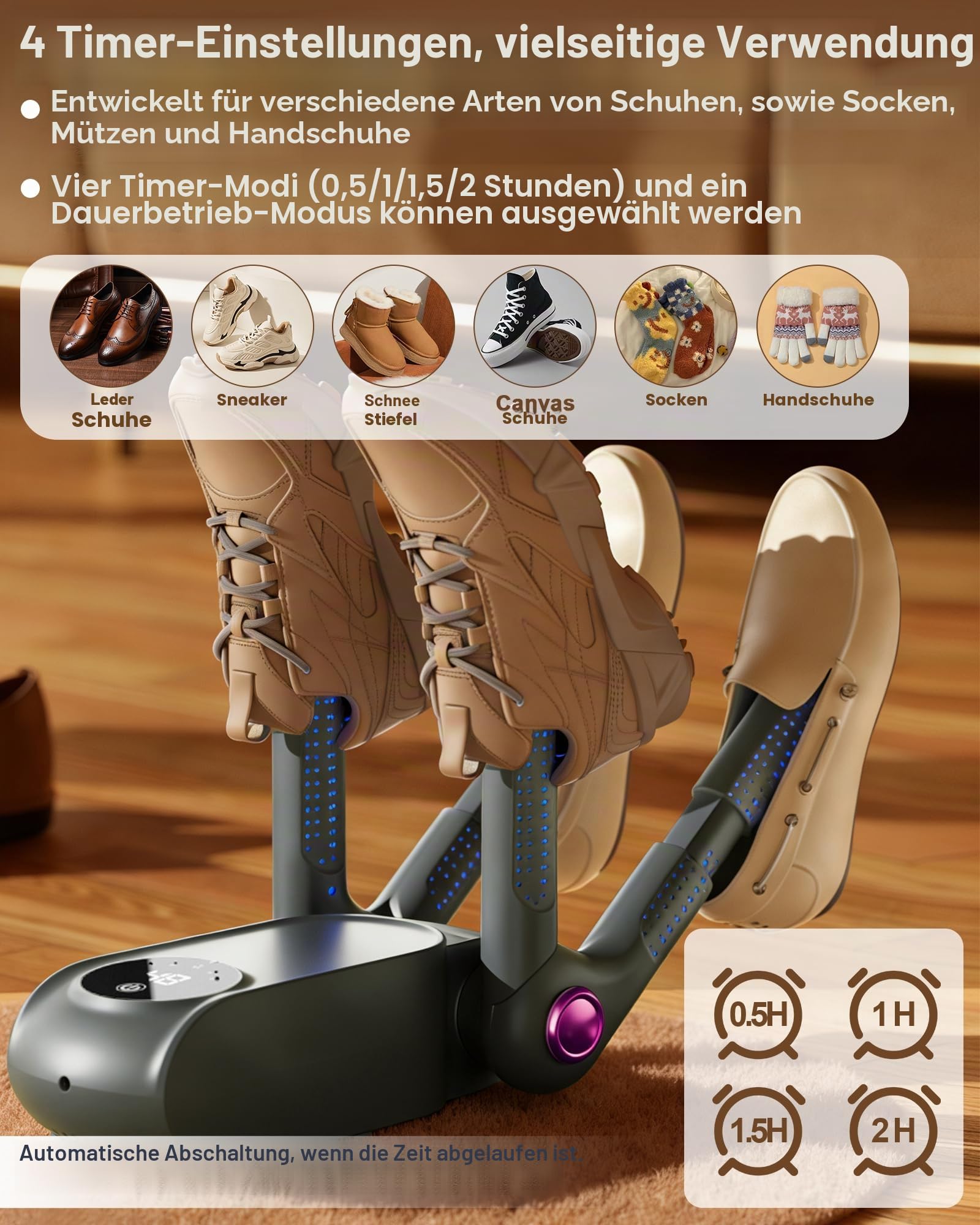 Schuhtrockner Elektrisch Antibakteriell Fußballschuhe Shoe Dryer Schuh Trockner Schuhheizung Elektrischer Skischuhtrockner Faltbares Schuhwärmer Fussballschuhe Stiefeltrockner mit Timer +Schuh-Tücher