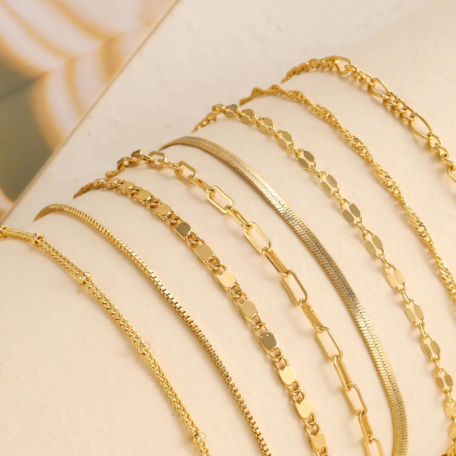 Tewiky Waterproof Gold Bracelets for Women Non Tarnish - Dainty Stack 14K Gold Plated/Sterling Silver Chain Bracelets Set Adjustable Trendy Jewelry for Women - Image 6