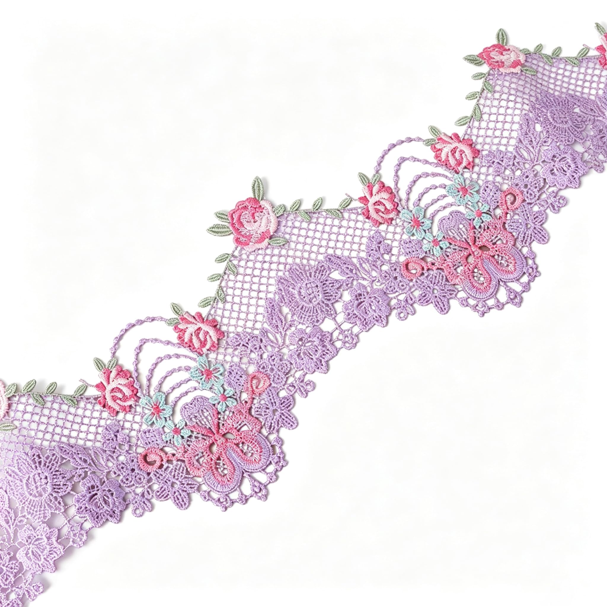 Ruban décoratif en dentelle avec broderie florale pour vêtements