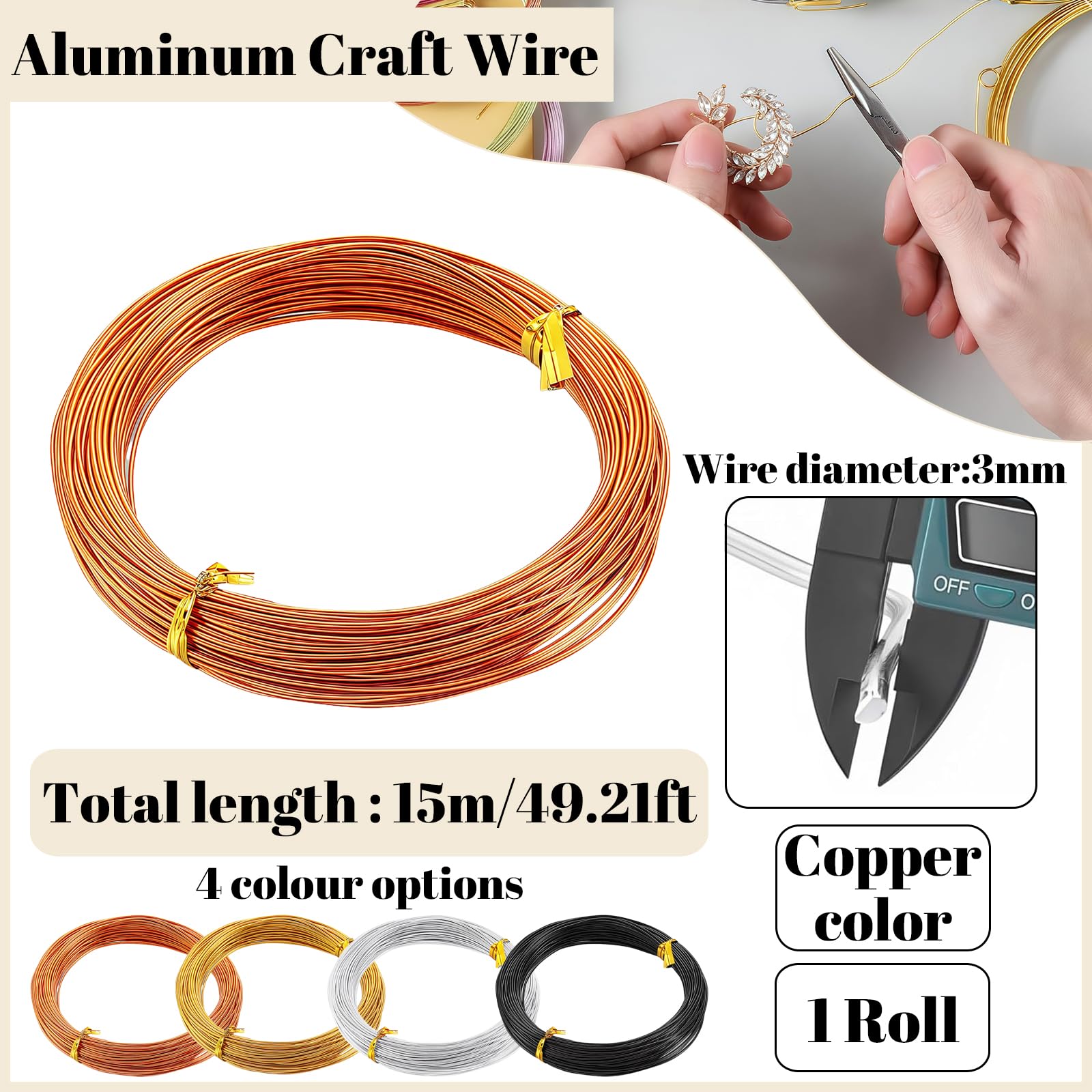 9 Gauge 3mm Aluminum Craft Wire 50 Feet,Copper Bendable Sculpting Metal Wire,Metal Crafting Wire for Sculpting,Wreath Craft,Floral Making,Jewelry Making,Weaving and Wrapping Copper Wires - Image 2