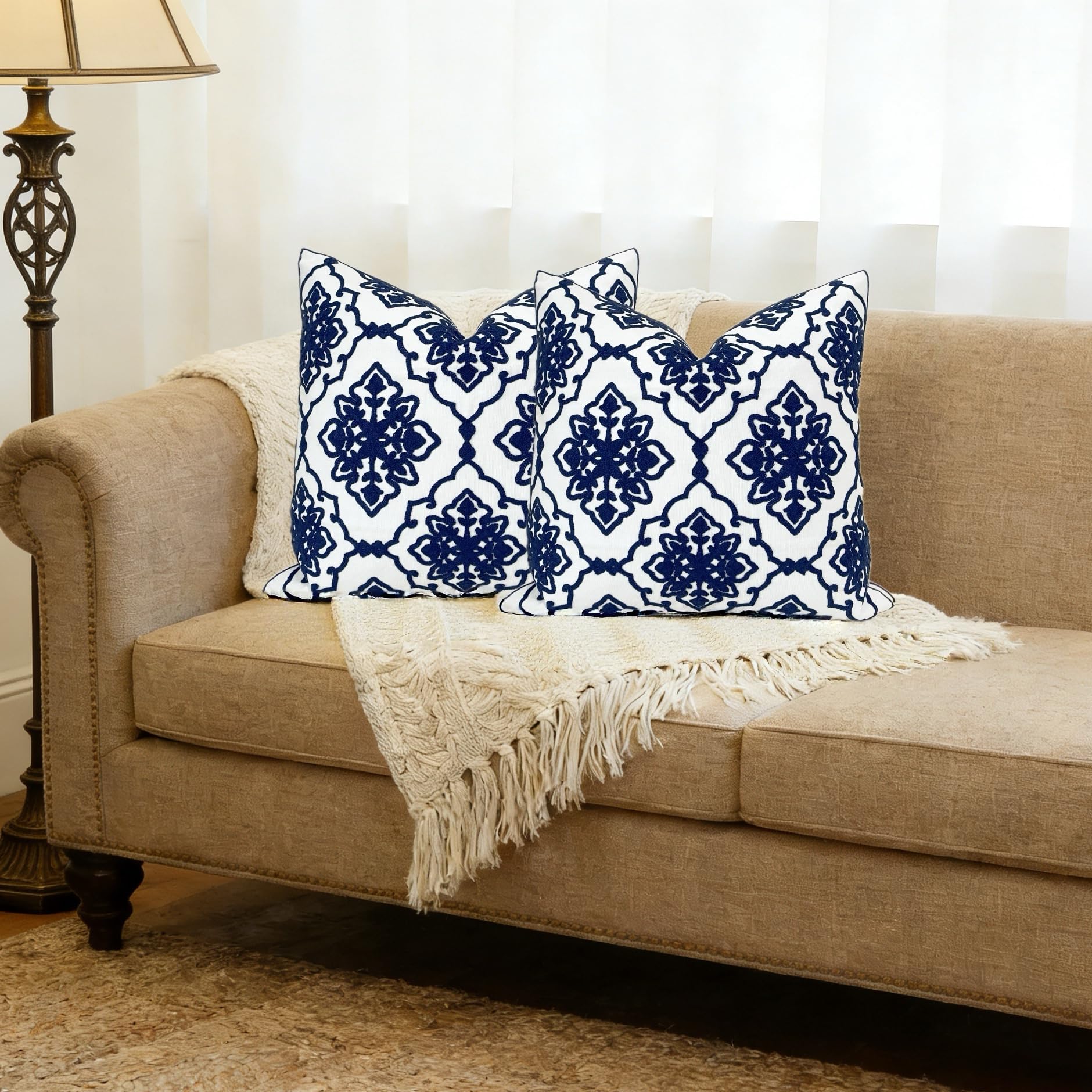 SLOW COW Fundas de Almohada Decorativas DE 45 x 45 cm con Bordado de Algodón de la Marca