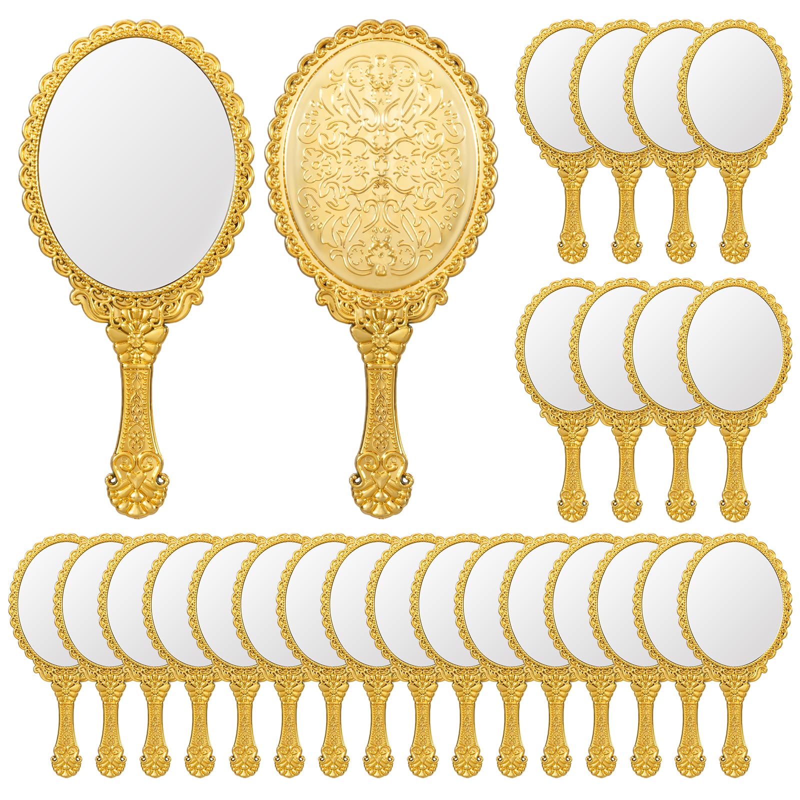 24 Pack Vintage Handheld Mirrors for Makeup, Gold Embossed Floral Portable Princess Mirror with Handle, Decorative Travel Cosmetic Purse Mirror for Women, Party Favors, Classroom-image-35