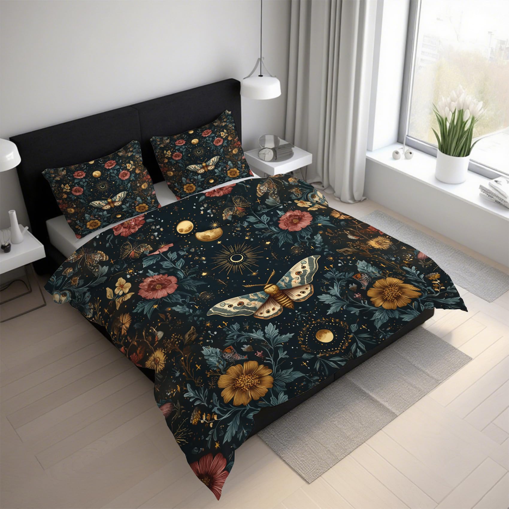 Housse de couette papillon de nuit réversible pour un lit XXL confortable et facile à border