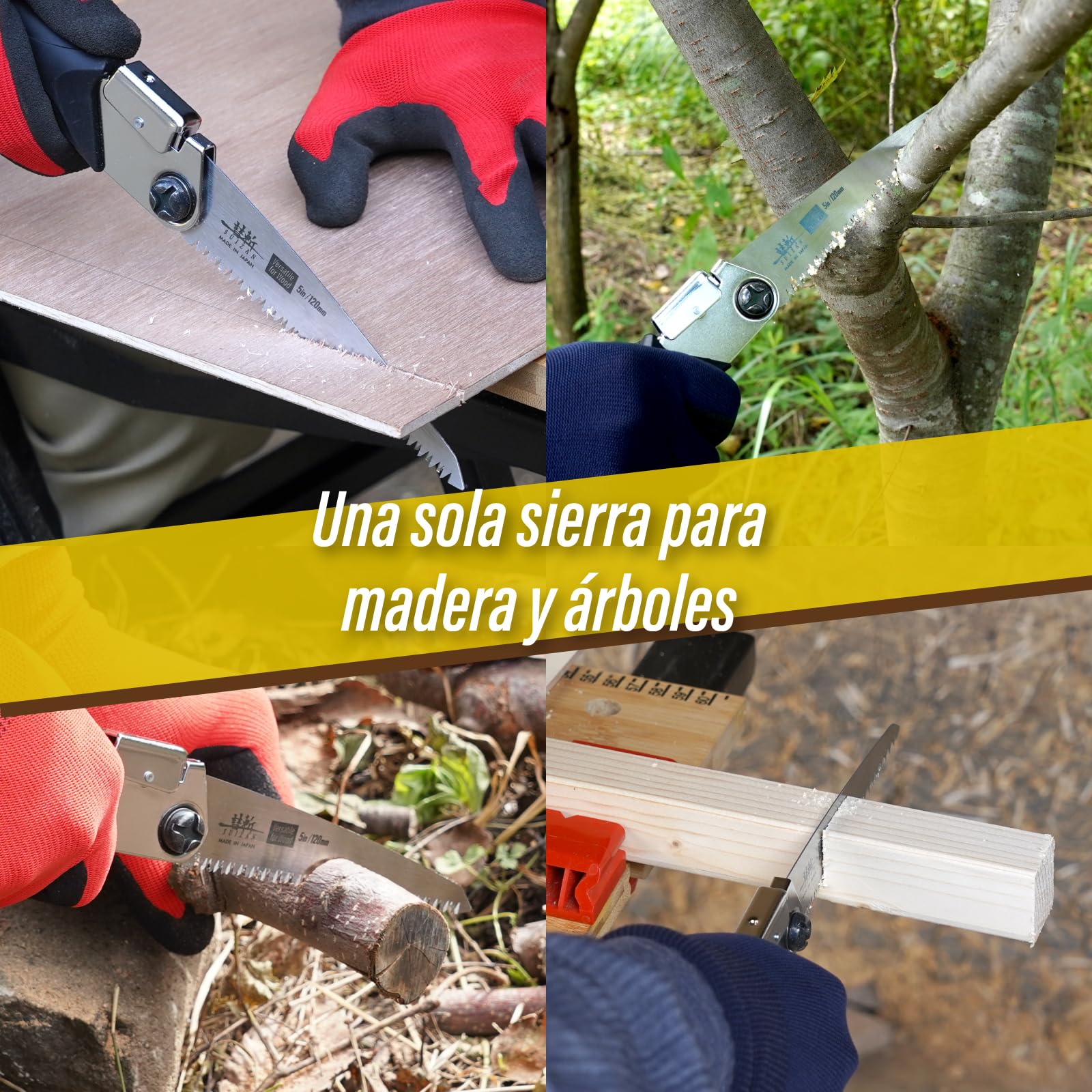 SUIZAN Sierra Plegable Japonesa 120mm Versátil para Madera - Serrucho de Poda Bushcraft Jardinería Carpintería Bricolaje