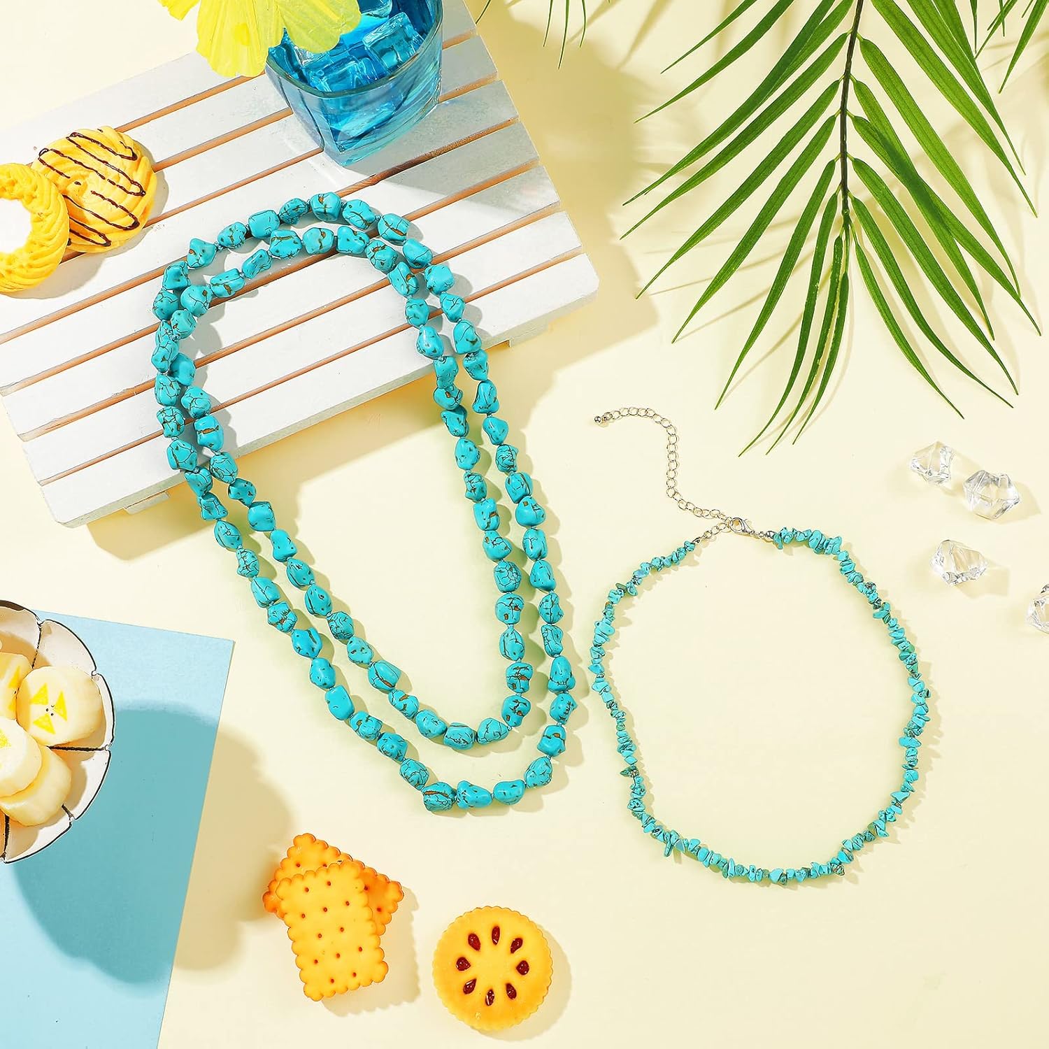 Glenmal 2 Pcs Turquoise Beaded Necklace for Women Turquoise Jewelry 47'' 14'' Long Endless Necklaces Multi Strand Layer Choker Knotted Stone Boho Western Homemade Jewelry - Image 7