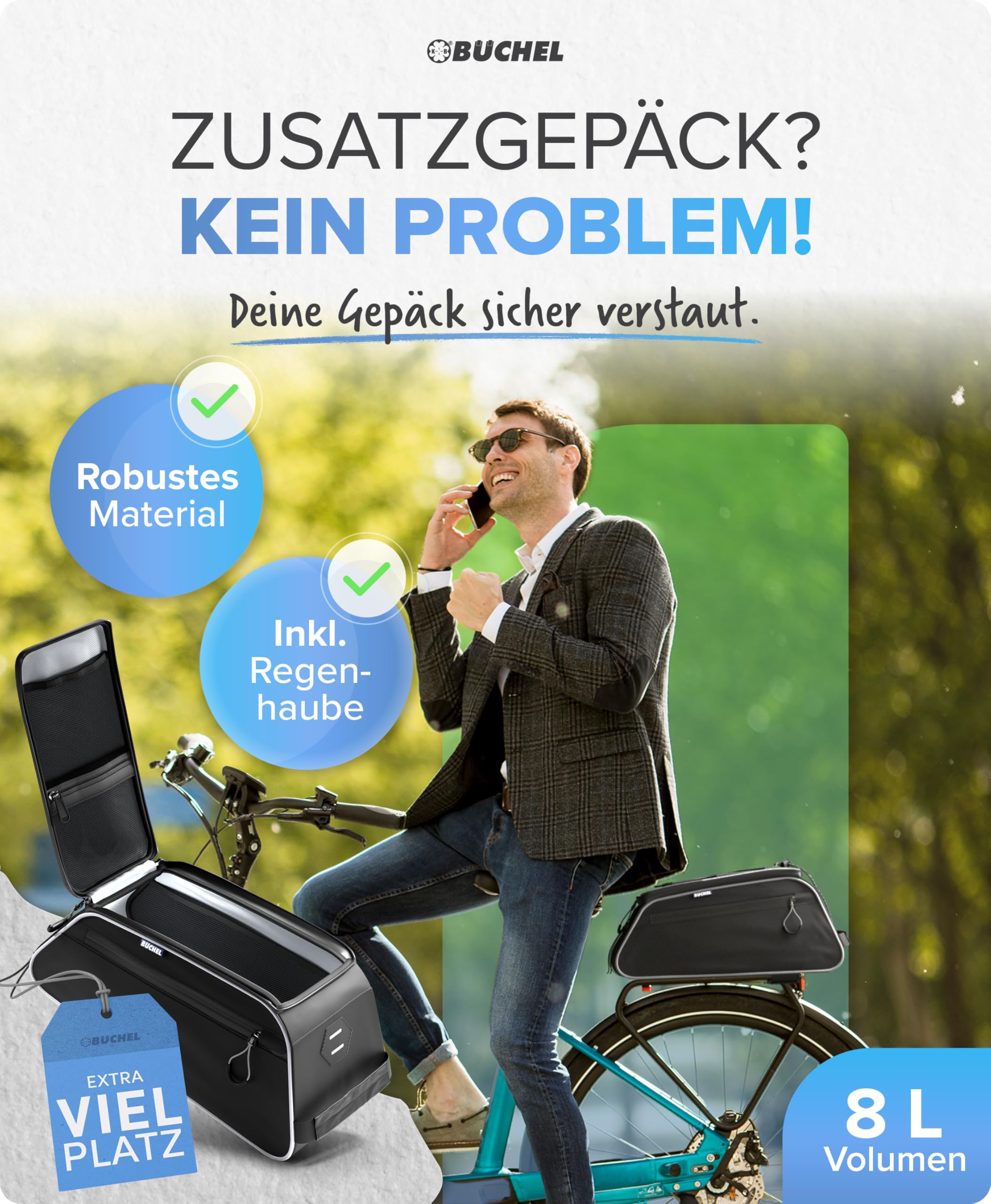 Büchel Sacoche de vélo pour Porte-Bagages - Sacoche de vélo étanche et réfléchissante avec Housse de Protection Contre la Pluie - Sacoche compacte avec Espace de Rangement Bien pensé pour vélos