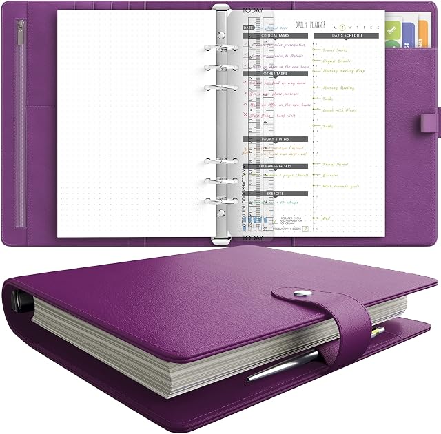 LUX PRO A5 - Daily Planner & appointment diary 2023 - Gratitude journal, wellness journal & Undated weekly planners and organisers - Desk journals for women & men - LUX Productivity (Purple Mulberry )