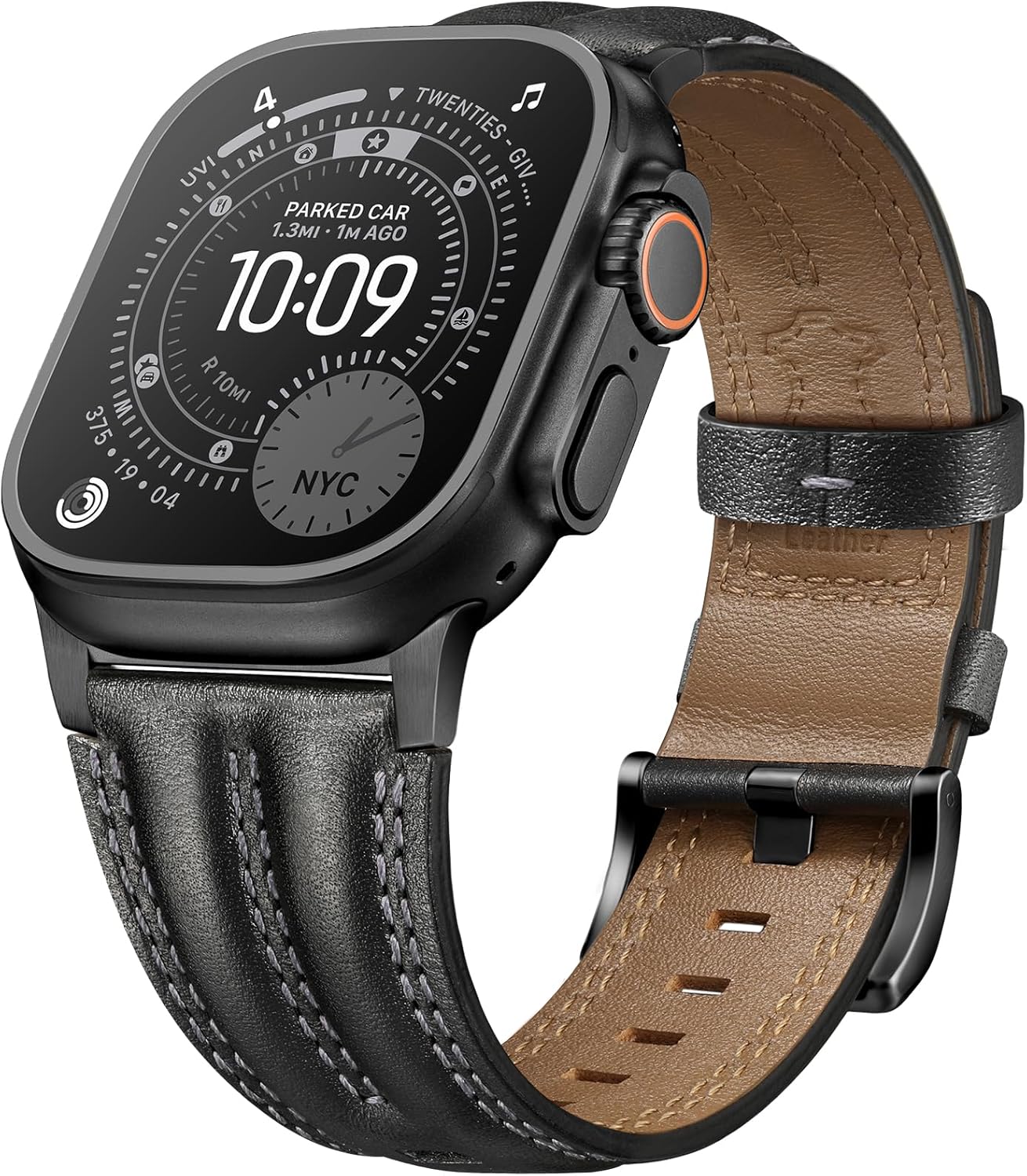 Leather Band for Apple Watch Ultra 3/2/1 Bands 49mm 46mm 45mm 44mm for Men, Genuine...