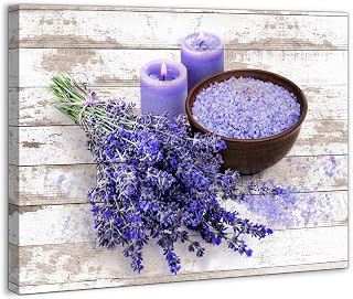 Bathroom Canvas Wall Art Purple Lavender Theme Modern Flowers Painting Pictures for Bedroom Wall Decor Vintage Framed Artwork for Office Kitchen Rustic Wall Decor for Wall Size 12x16, Purple and Gray