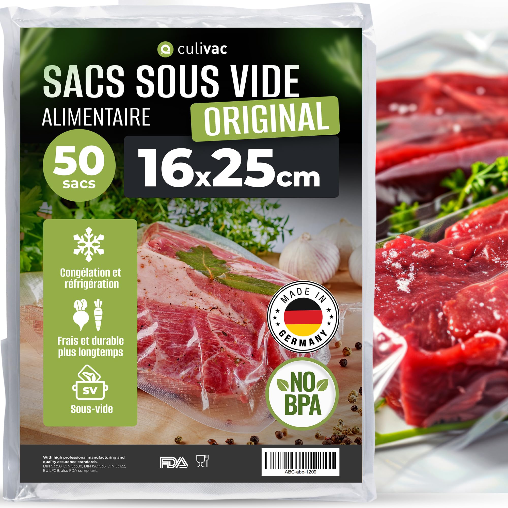 Culivac 50 Sacs Sous Vide Alimentaire 16x25cm - Qualité Premium Gaufrés, Compatibles Toutes Marques, Conservation & Cuisson Sous Vide