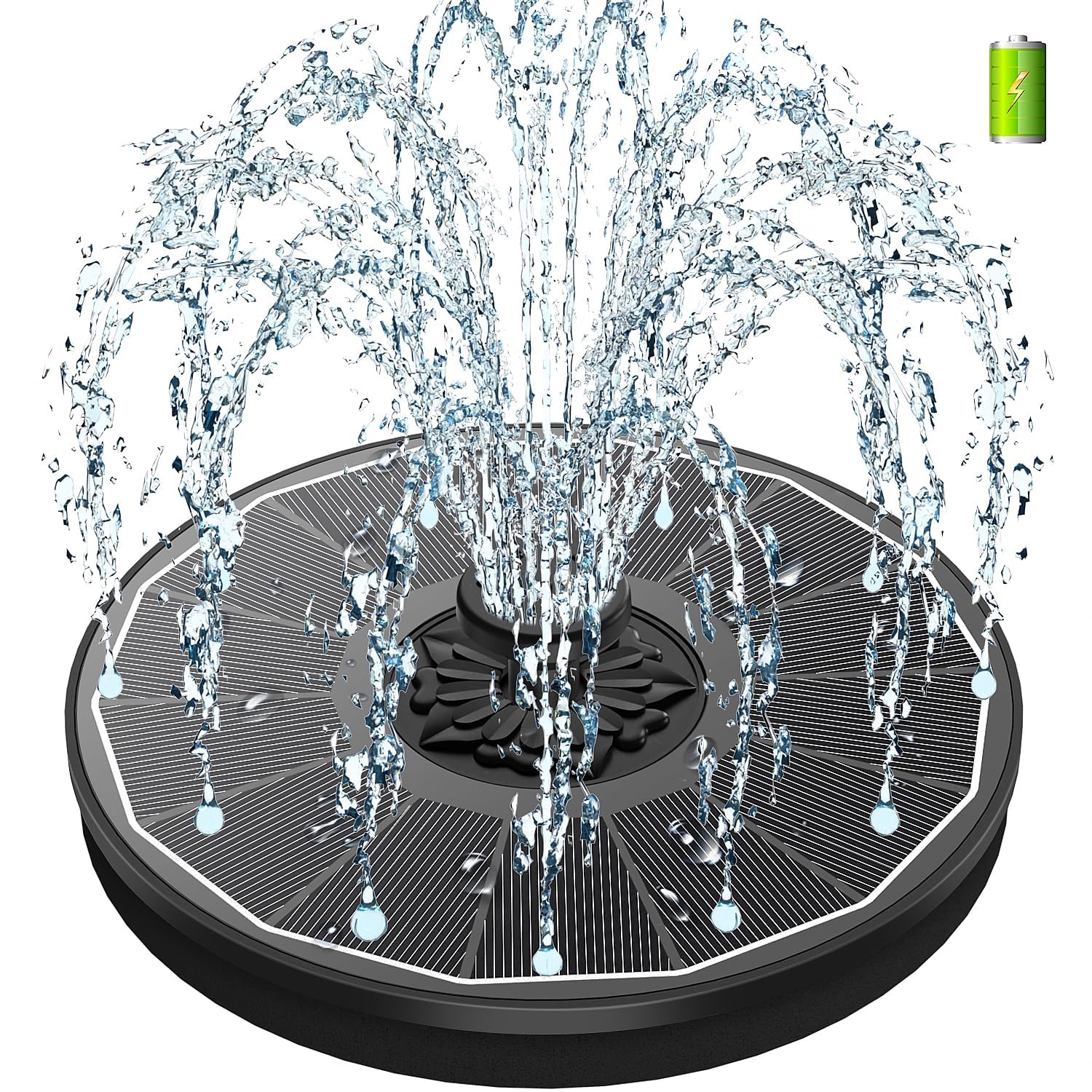 SZMP Fuente Solar con 2000mAh Batería, 2025 Nuevo 3.5W Bomba de Agua Solar - Trabajar en días Nublados - 8 Boquillas y 4 Fijadores, para Estanque de Jardín Fuente, Baño para Pájaros, Piscina