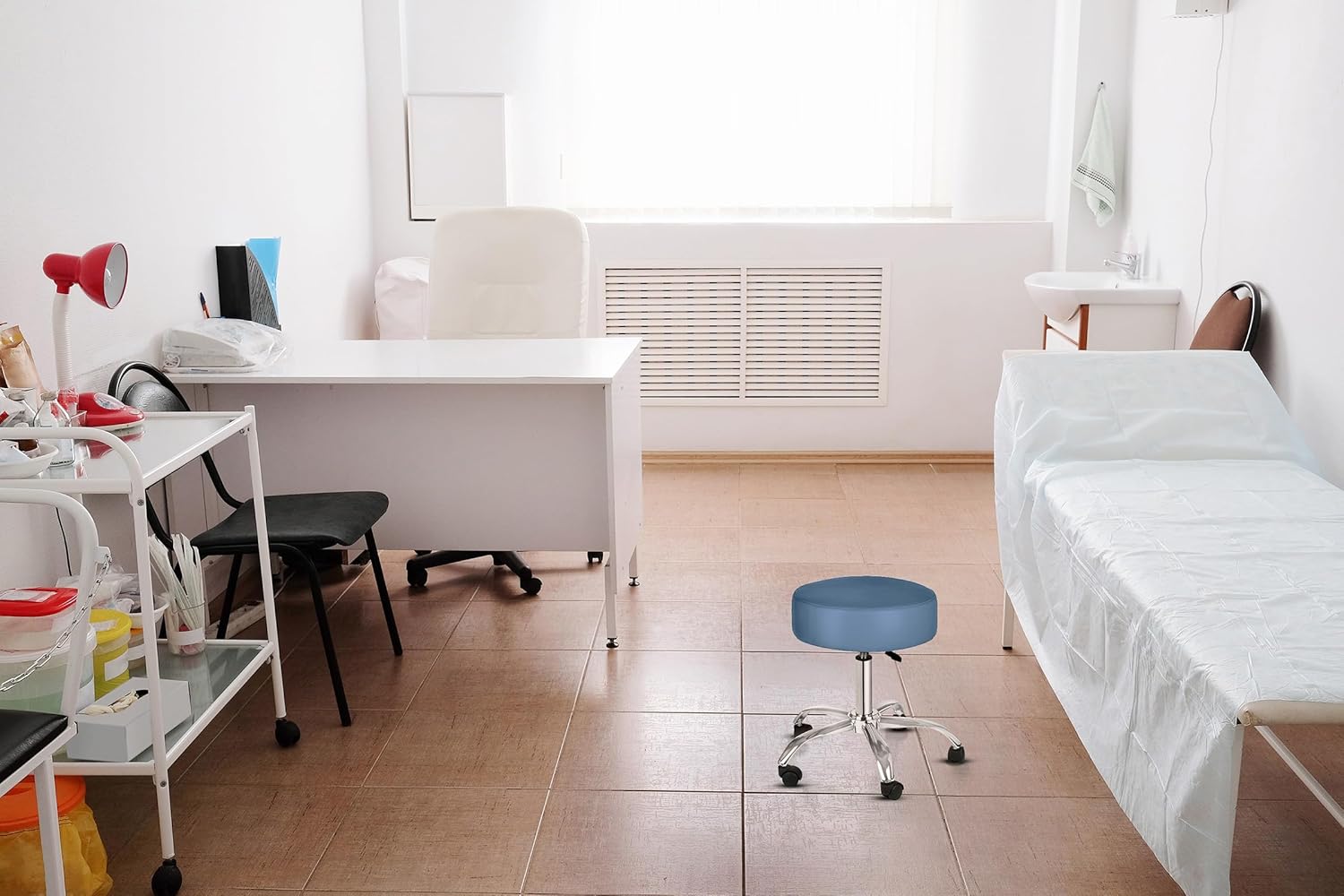 AdirMed Lux Height-Adjustment Stool - Pneumatic Rolling Swivel Chair- Versatile Mobility & Elevation Seat Ideal for Spa Salon Home & Office Use (Blue)