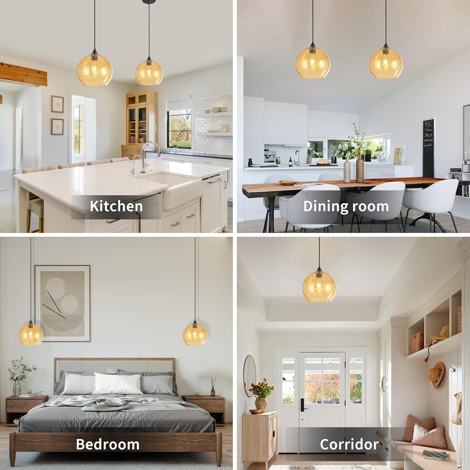 Amber Glass Pendant Lights Kitchen Island Lighting Modern Globe Pendant Light Fixtures Modern Pendant Lights for Kitchen Island Bedroom Living Dining Room Light Fixture-7.8inch