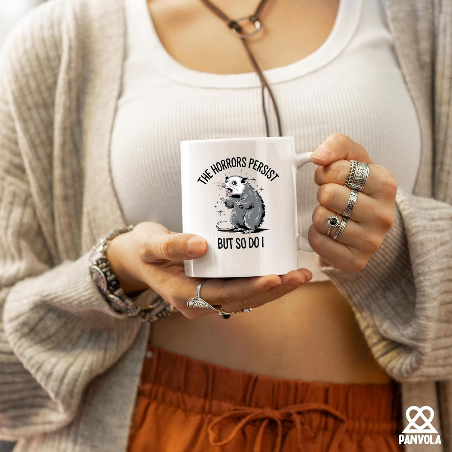 Panvola The Horrors Persist So Do I Possum Funny Opossum Lovers Gifts Animal Lover For Mom Dad Husband Wife Novelty Drinkware Ceramic Mug 11 oz White - Image 6
