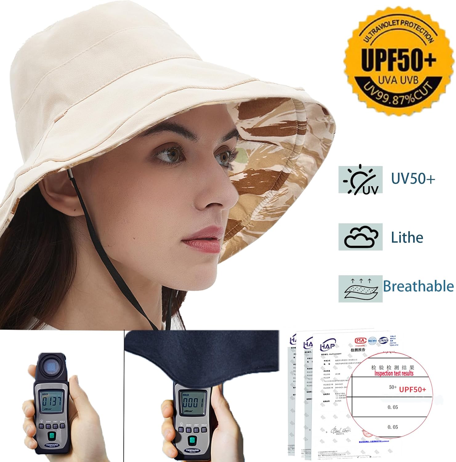 vidsel Womens Sun Hats Wide Brim Reversible Bucket Cotton Hat Packable Summer Travel Cap with Hat Clip,UV Protection - Image 4