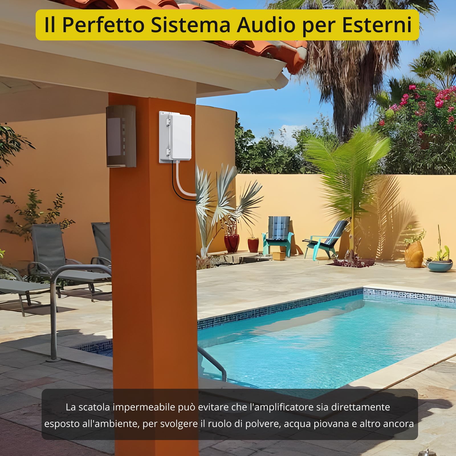 PROZOR Amplificatore Audio Esterno Potenza di picco 200W+200W Bluetooth 5.0 con Alimentazione Amplificatore 30V 5A Impermeabile con Alloggiamento TPA3221 per Patio Piscina Giardino Festa