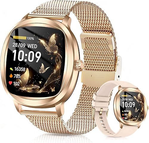 Reloj inteligente para mujer, rastreador de actividad física de 1.72 pulgadas con respuesta/hacer llamadas, monitor de sueño/frecuencia cardíaca,