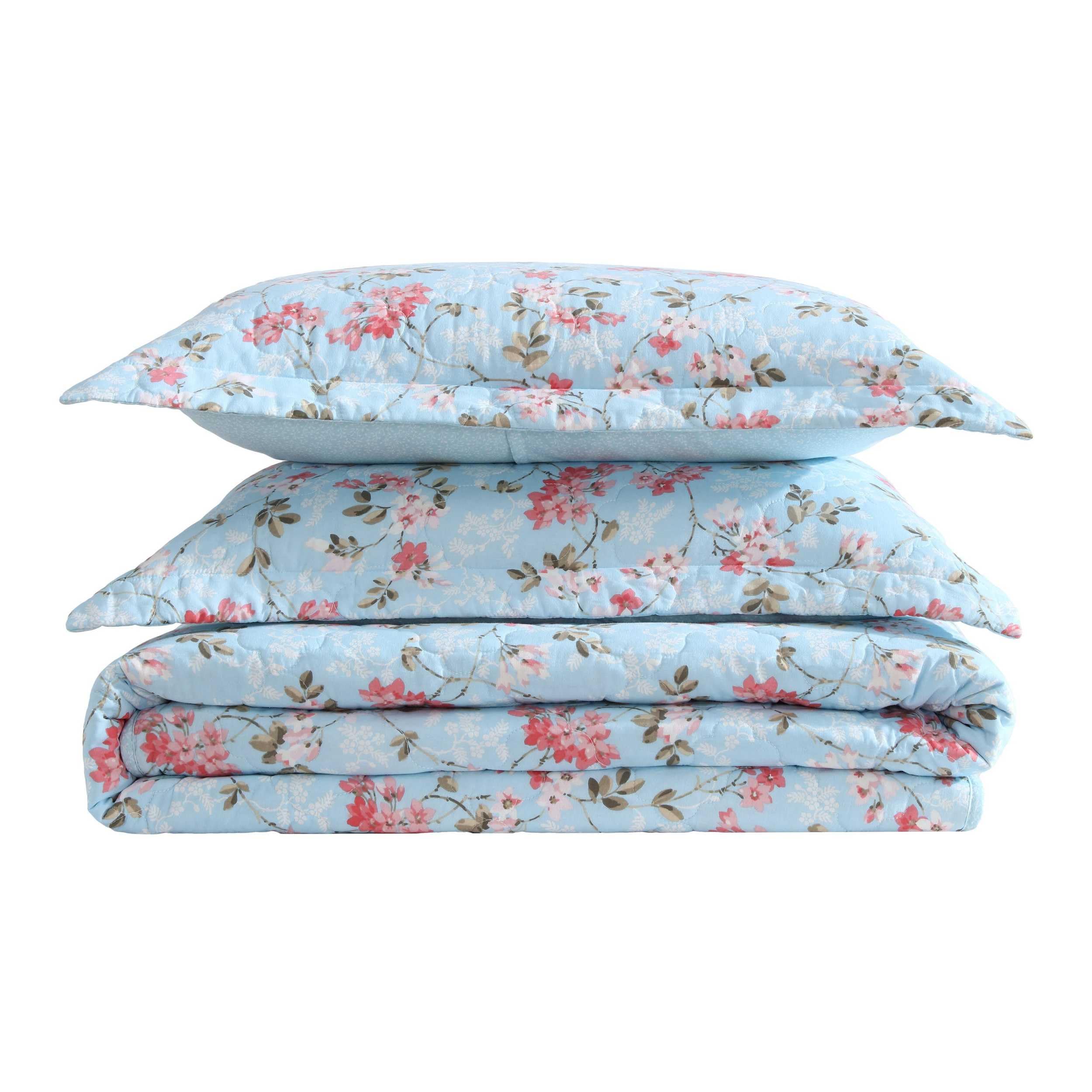 Laura Ashley Zestaw kołdry, super miękka bawełniana pościel z pasującą poszewką, zapięcie na kopertę, kwiatowy nadruk, błogi niebieski, bliźniak