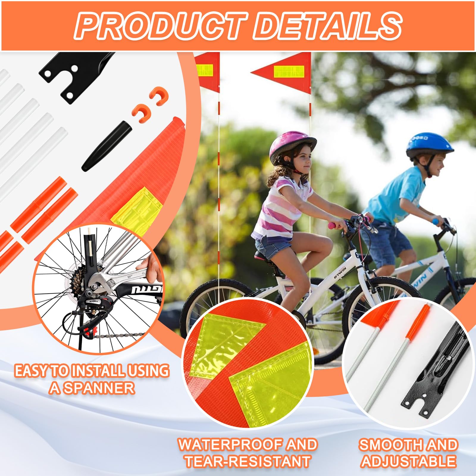 Bandera de Seguridad Altura Ajustable para Bicicleta Visibilidad en Carretera
