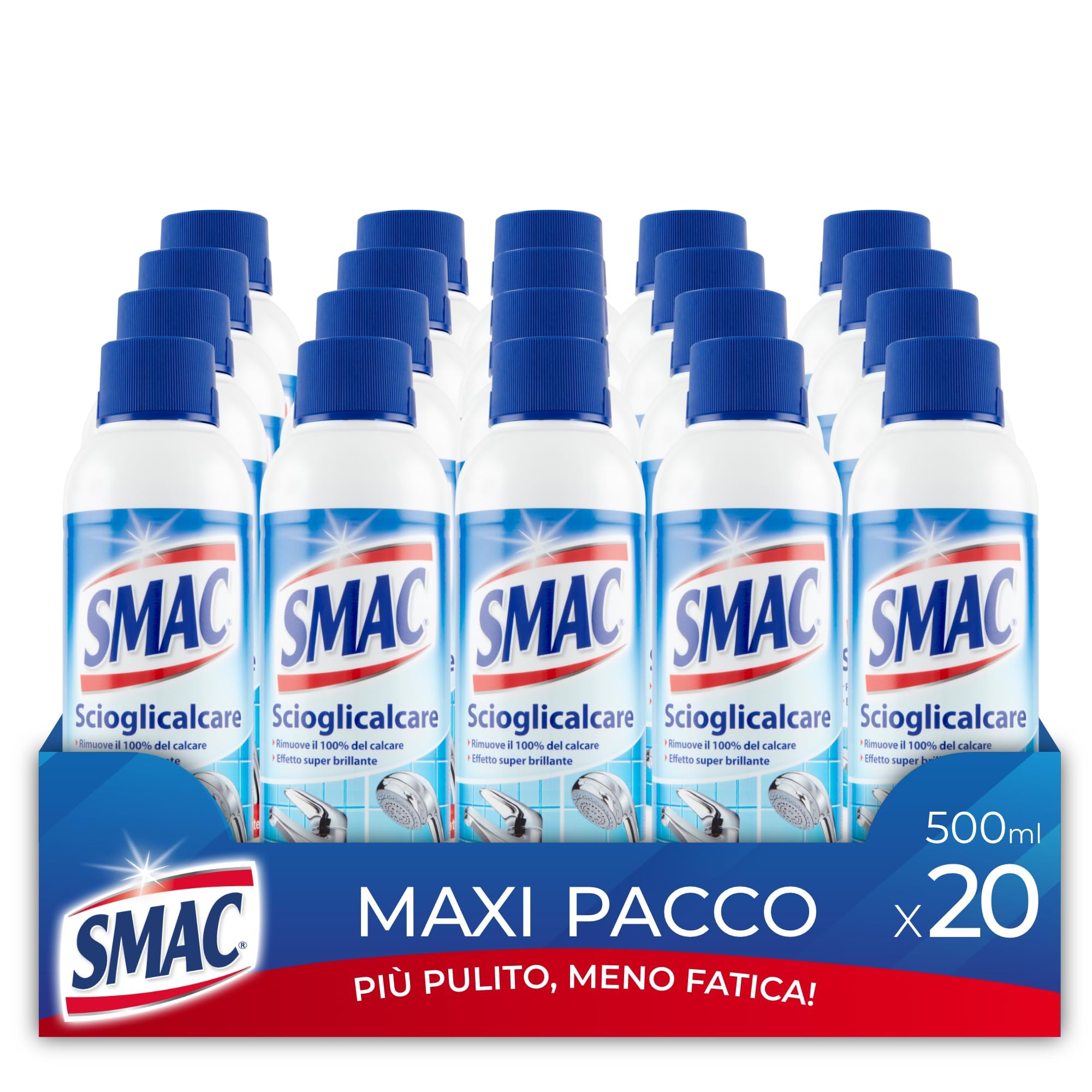 Smac - Scioglicalcare Gel, Detergente Anticalcare Bagno, Azione Igienizzante e Brillantezza, 500 ml x 20 Pezzi